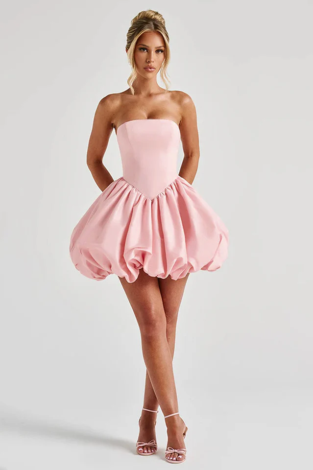 Strapless Bow Puff Mini Dress