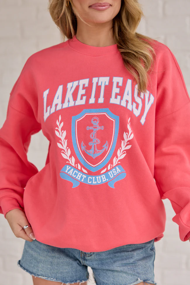 Lake It Easy Light Red Graphic Sweatshirt