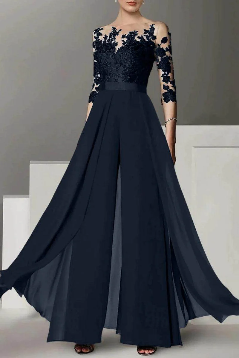 A Line Jewel Neck 3/4 Length Sleeves Floor Length Mother Dresses CM0375