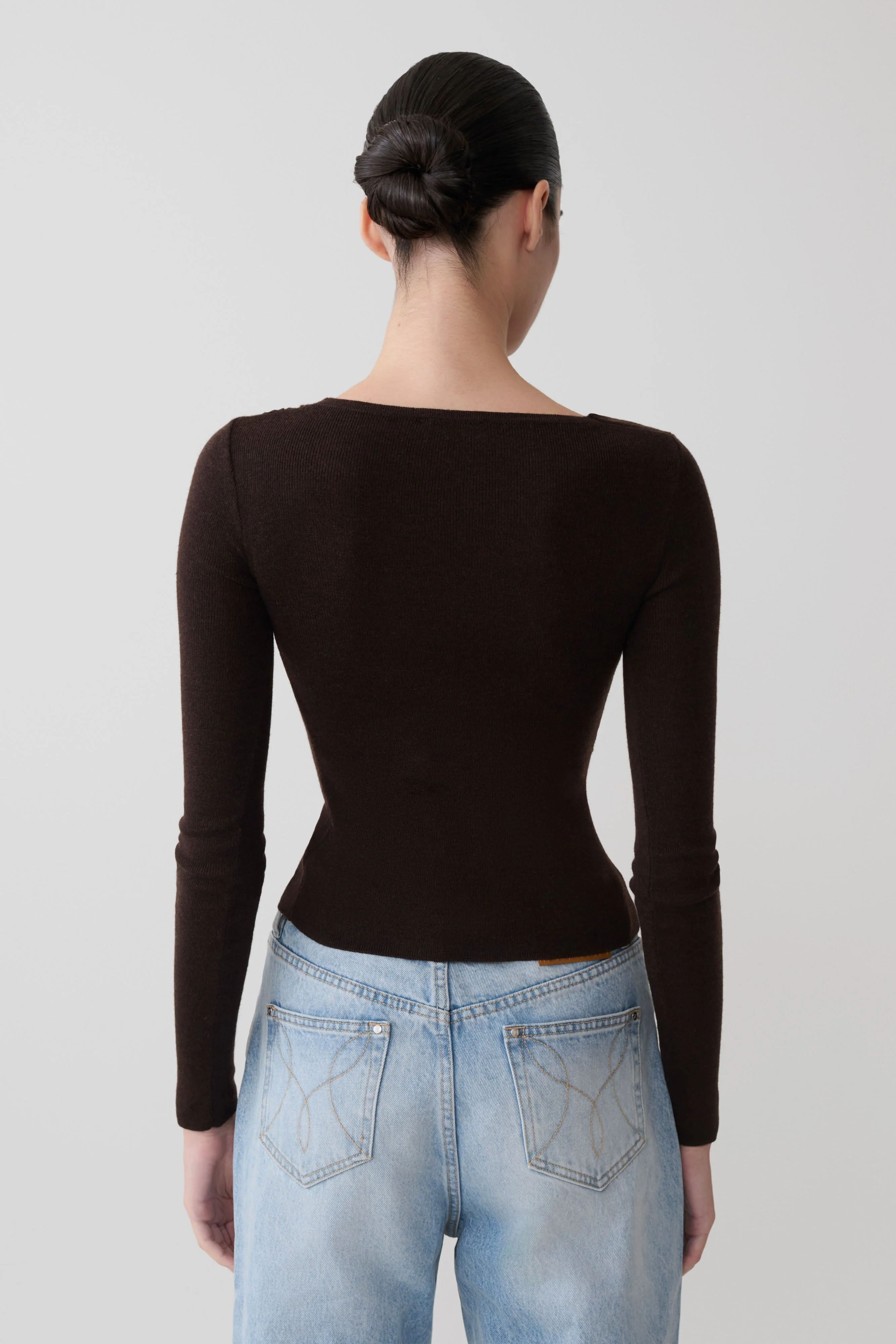 Culver Draped Twist Knit Top - Chocolate