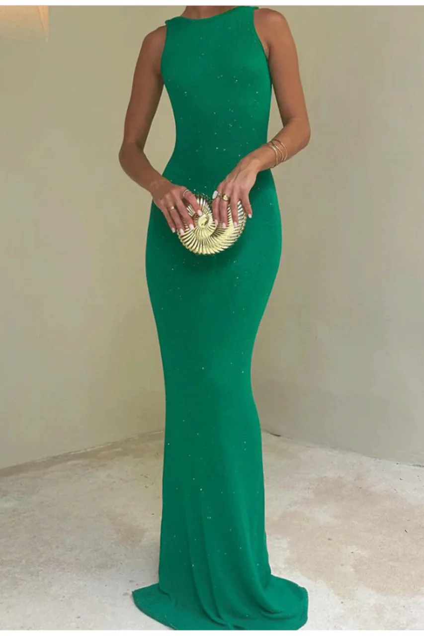 Sexy Shiny Sleeveless Backless Slim Maxi Dress - luluinthesky