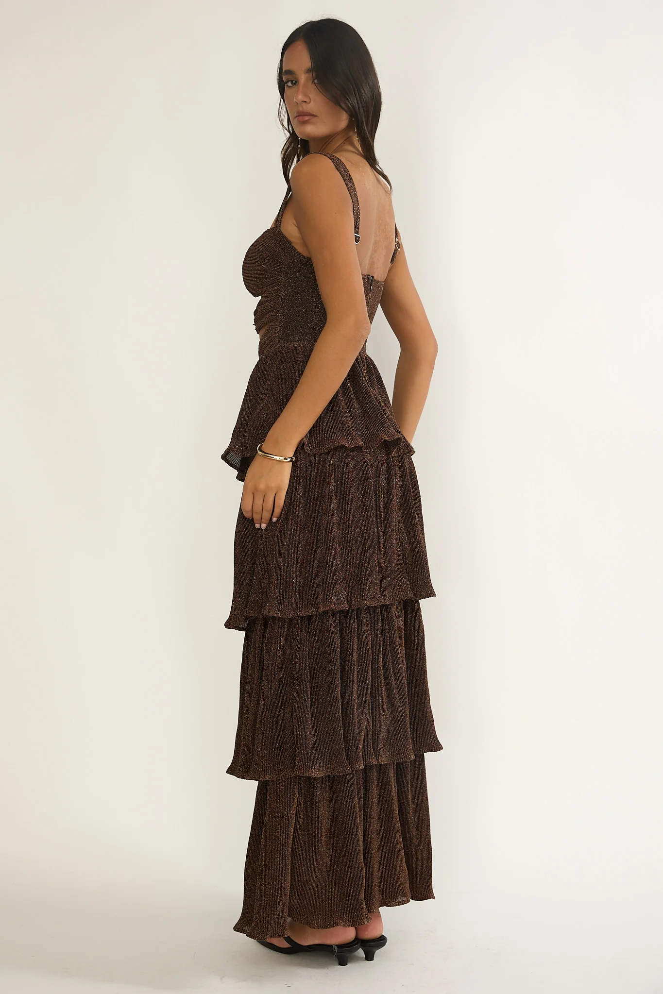 Ceylon Cut-Out Bodice Layered Maxi Dress Bronze - luluinthesky