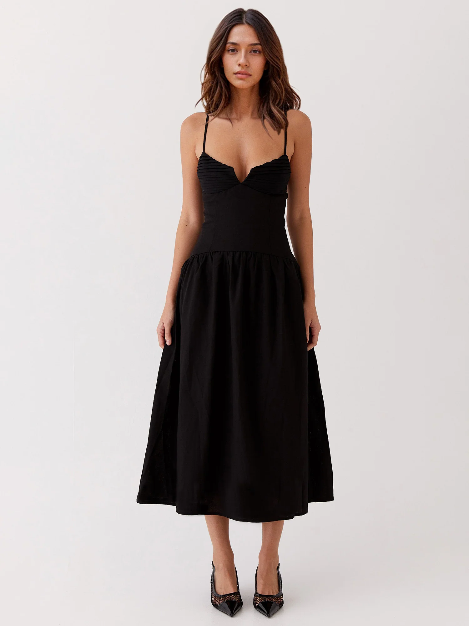 A-Line Midi Dress with Ruched Detail