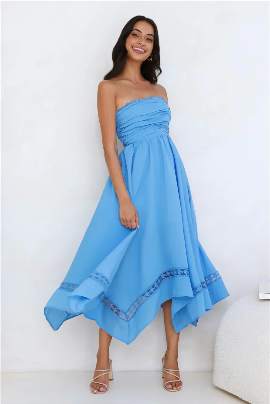 Visit The Moon Strapless Midi Dress Yellow - luluinthesky