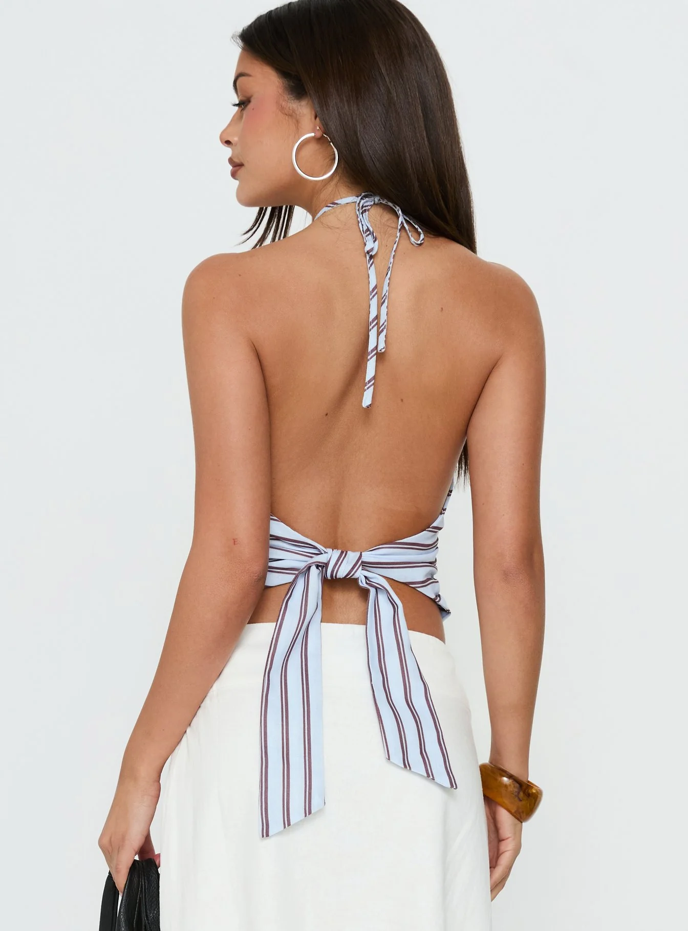 Idiana Halter Keyhole Top Blue Stripe
