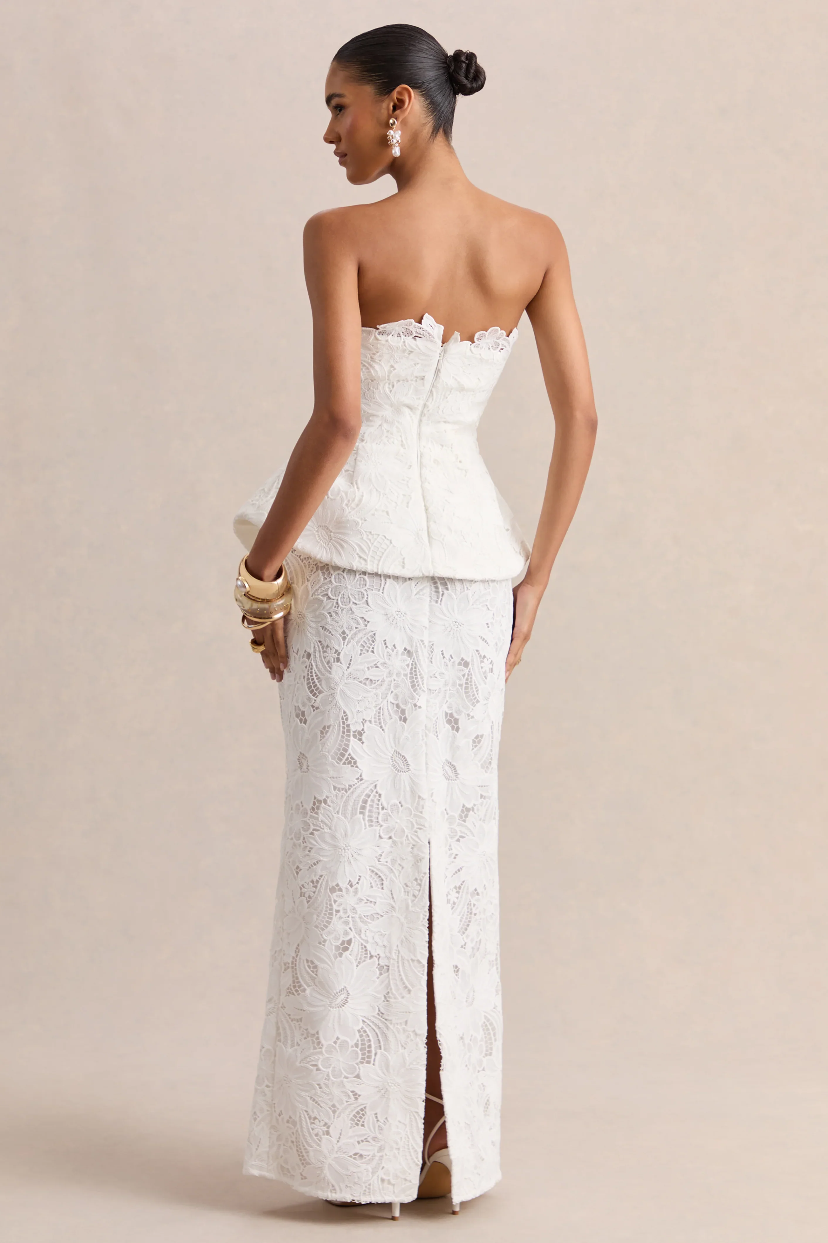 Delvine | White Lace Bandeau Corset Maxi Dress
