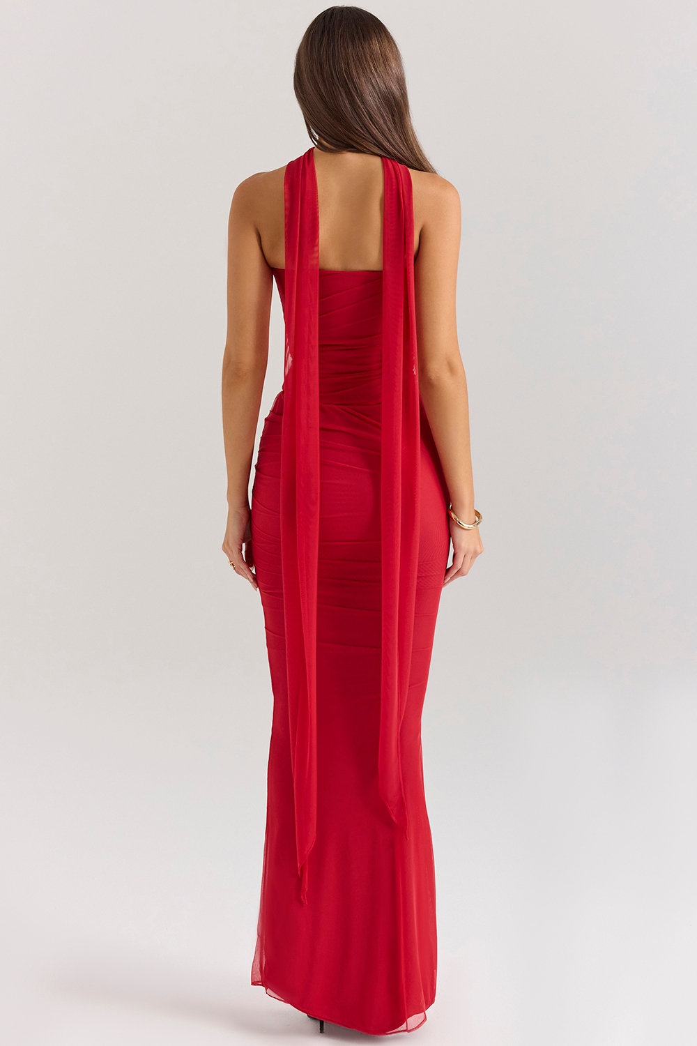 Holly Red Mesh Maxi Skirt With Fluted Hem