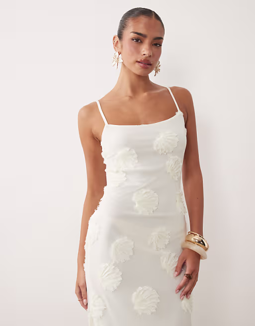 Gina Tricot strappy embroidery maxi dress in white