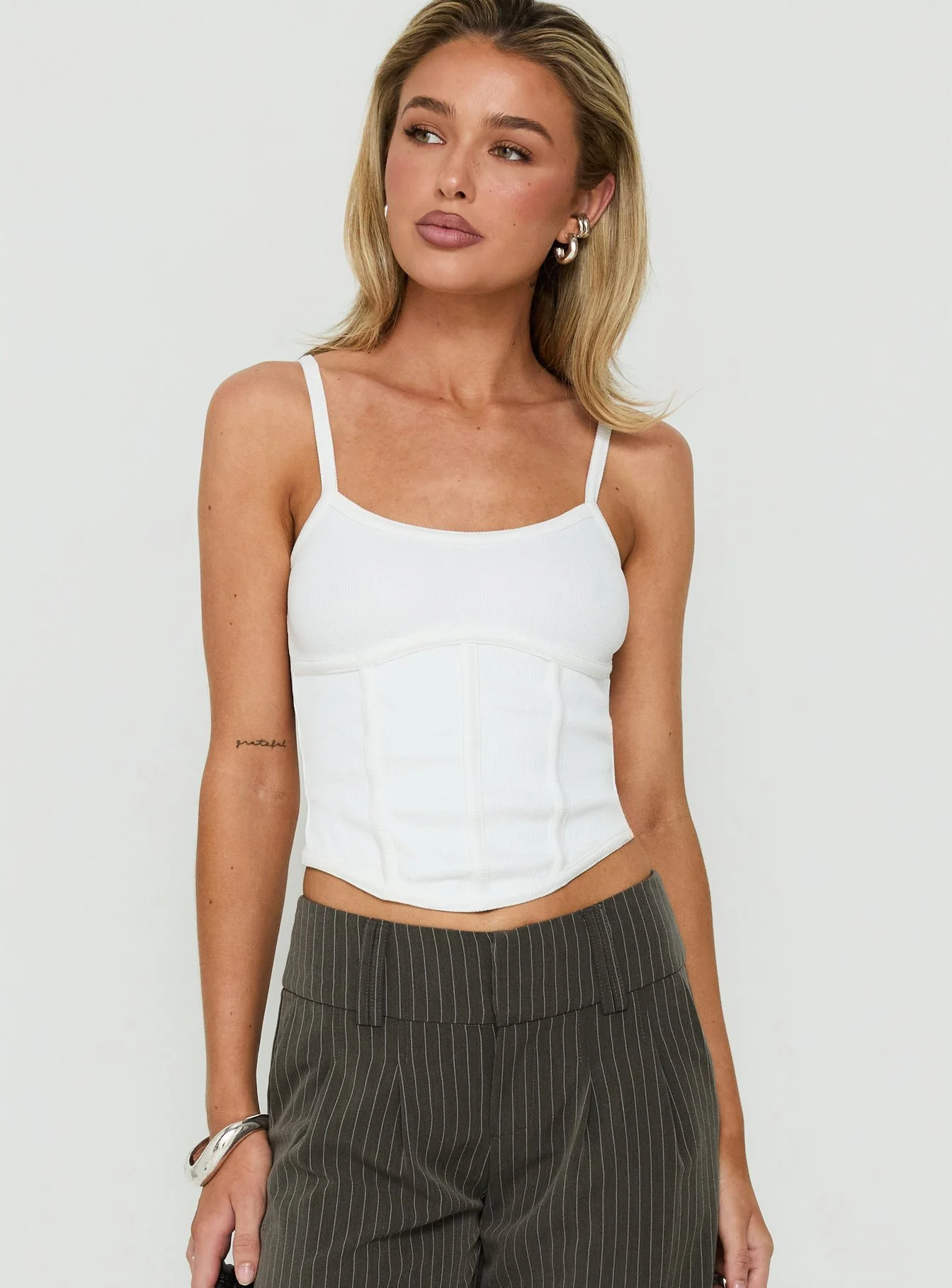 Clarenzia Ribbed Corset Top White