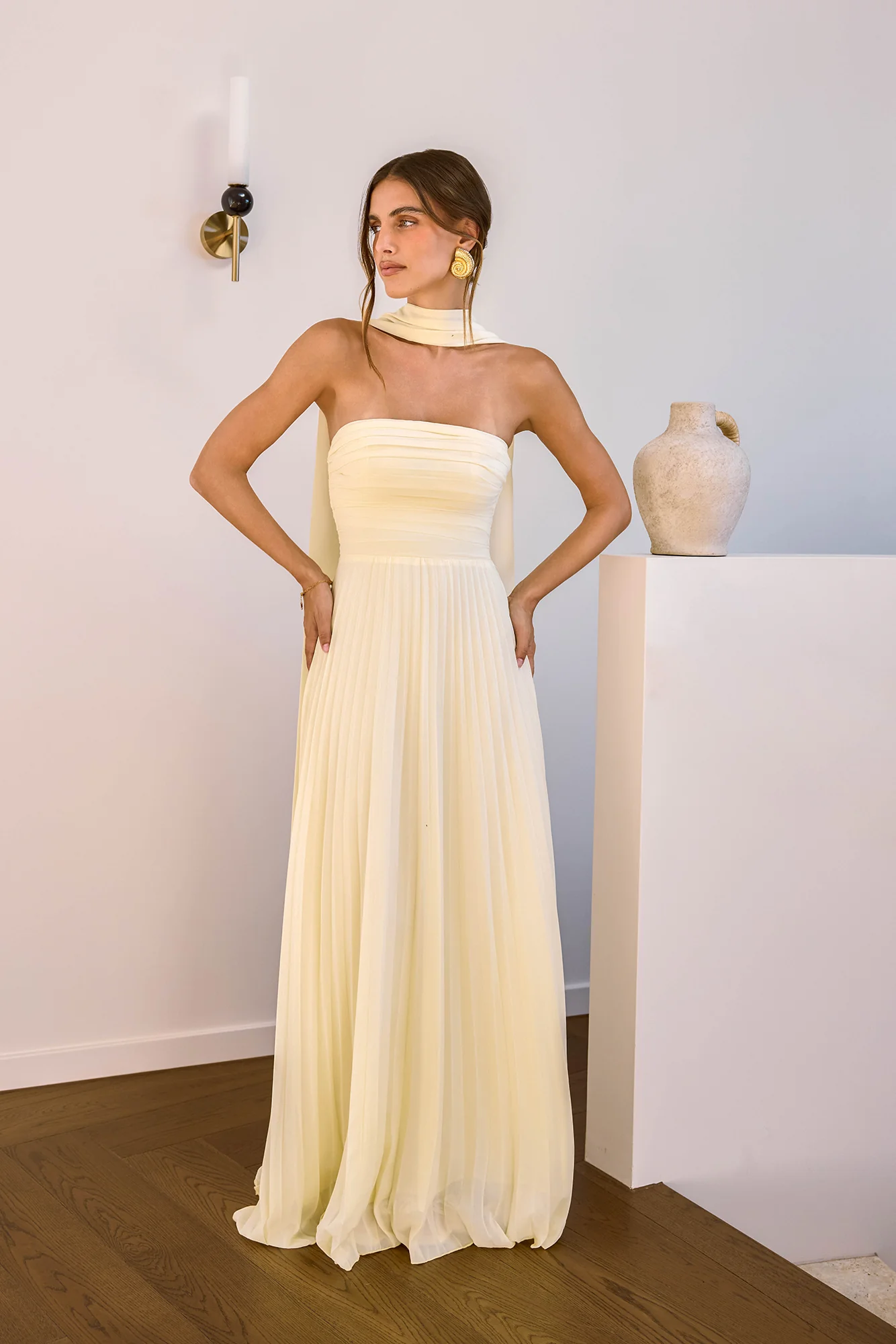Rosewater Roads Strapless Maxi Dress Yellow - luluinthesky