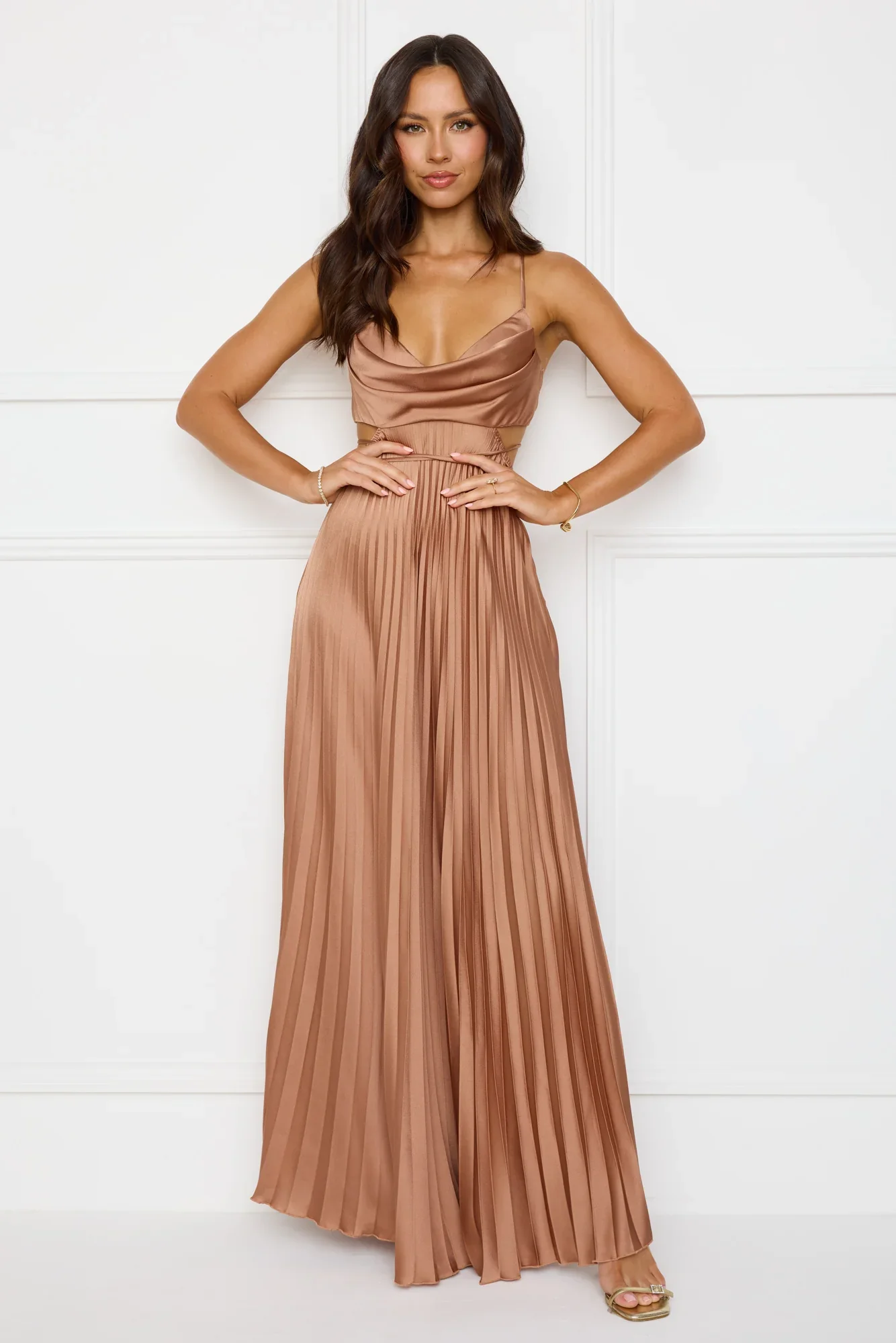 Solara Satin Maxi Dress Brown