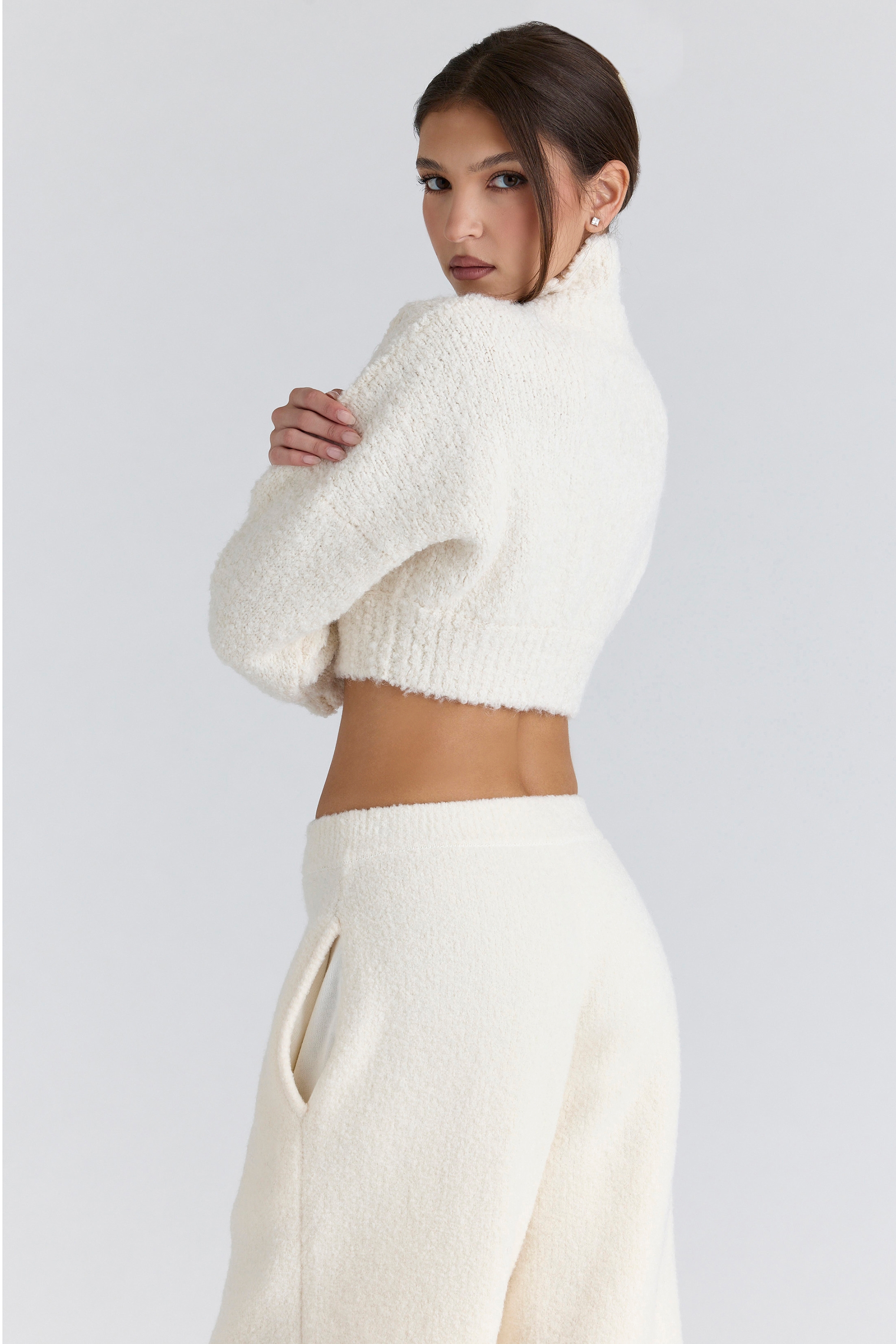 ivory cropped chunky boucle wool knit sweater