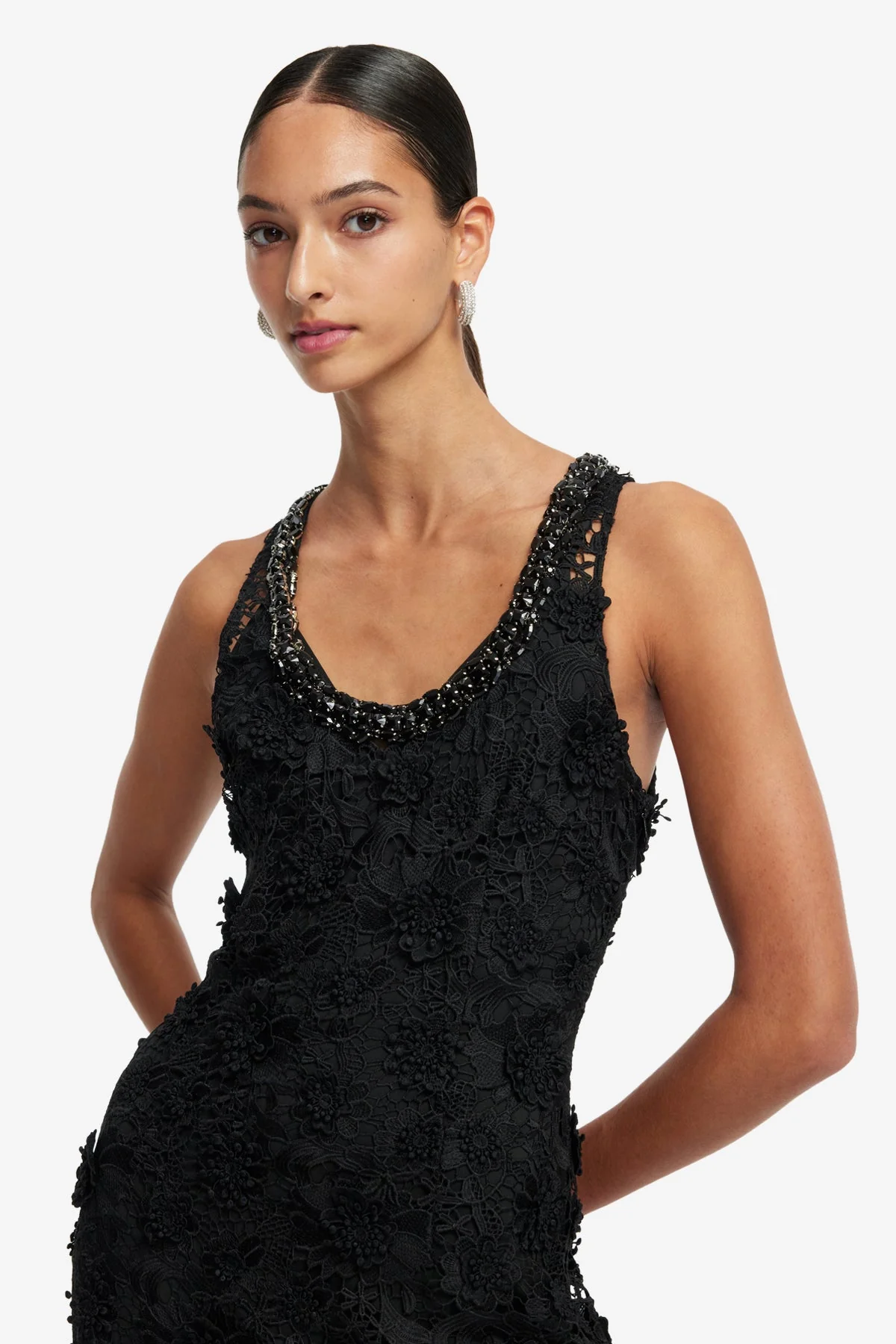 Helena Lace Embellished Maxi Dress - Ebony