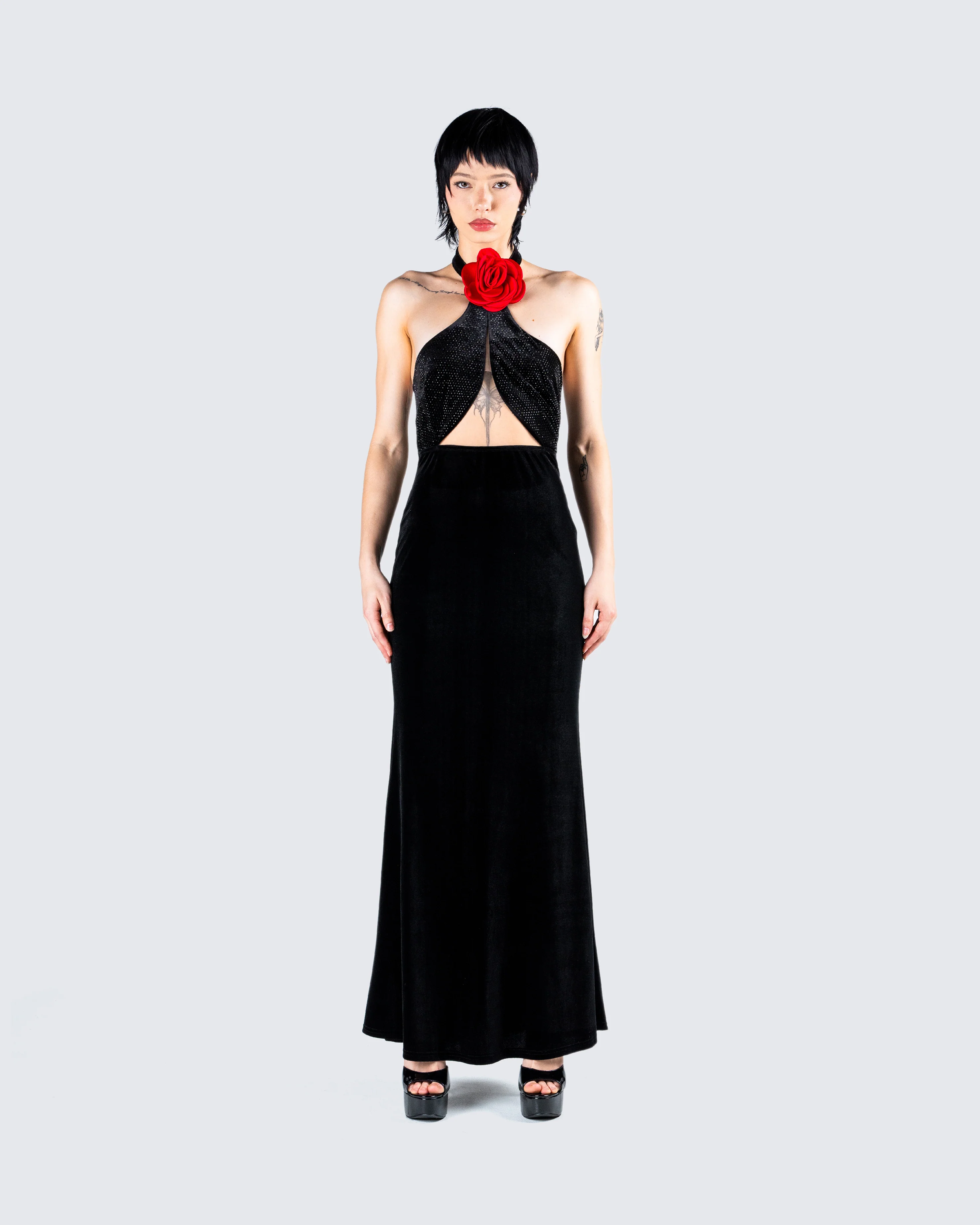 Nala Black Rhinestone Velvet Gown