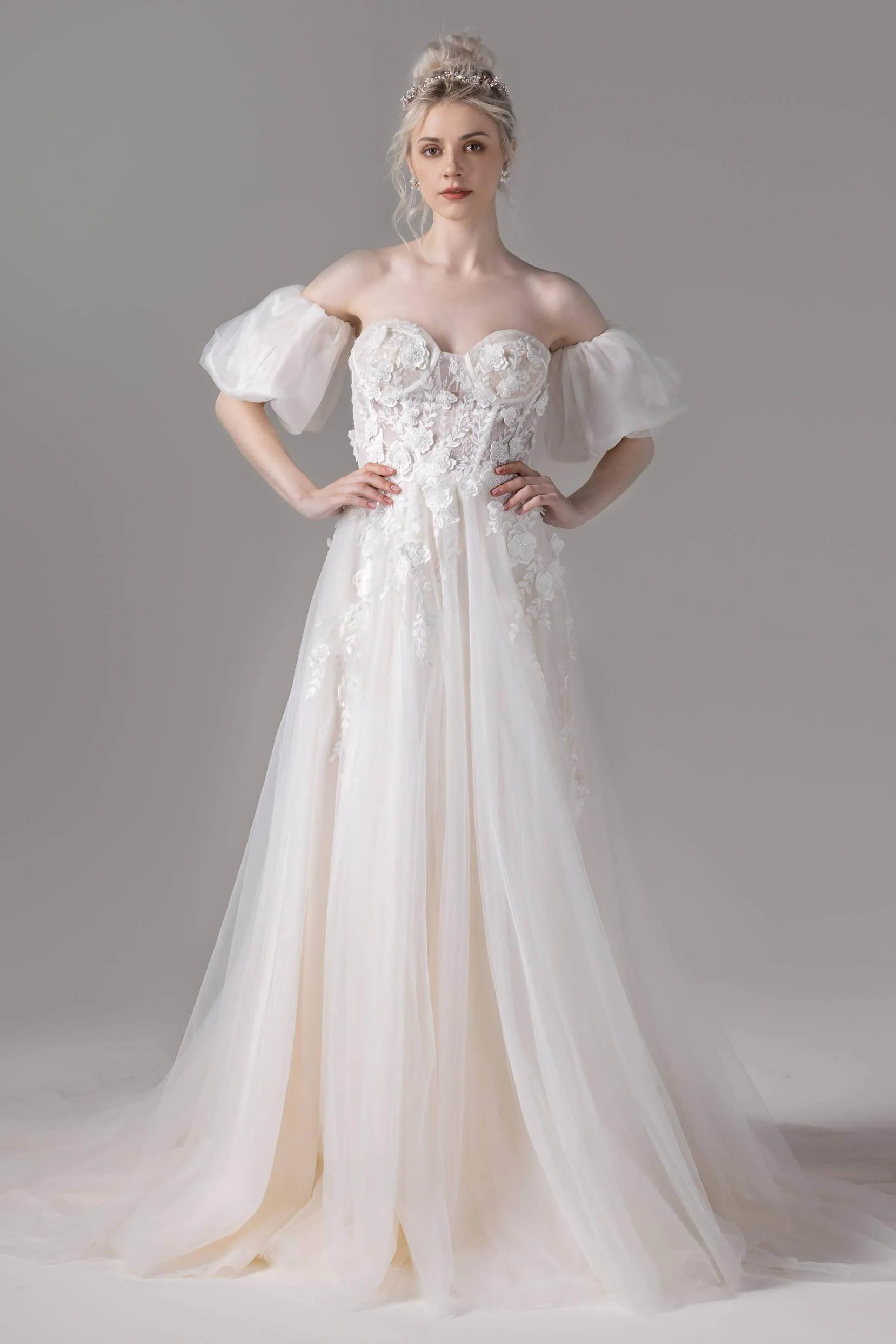 A-Line Court Train Lace Tulle Wedding Dress CW2794