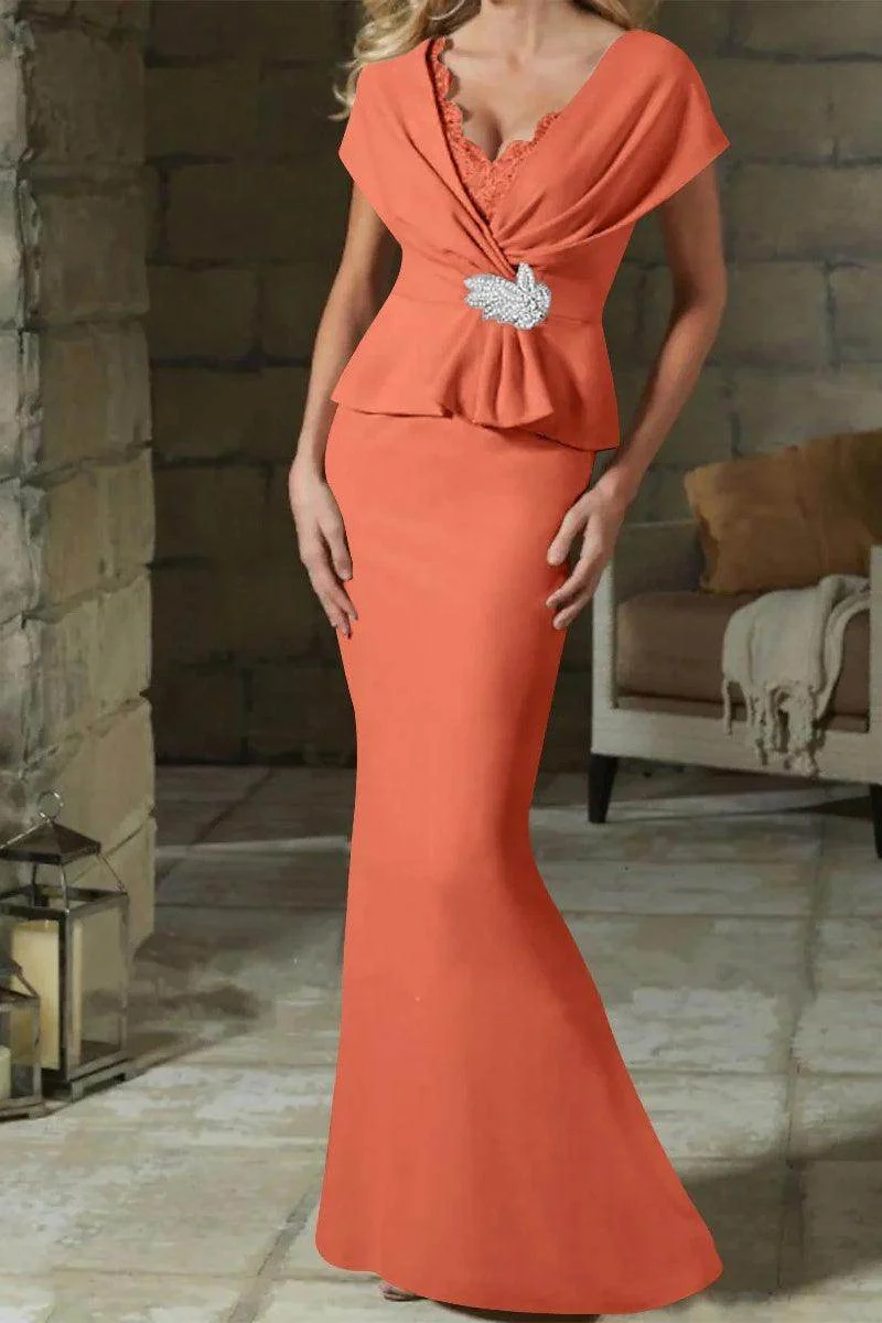 Sheath Column V Neck Mother of the Bride Dresses with Belt CM0346