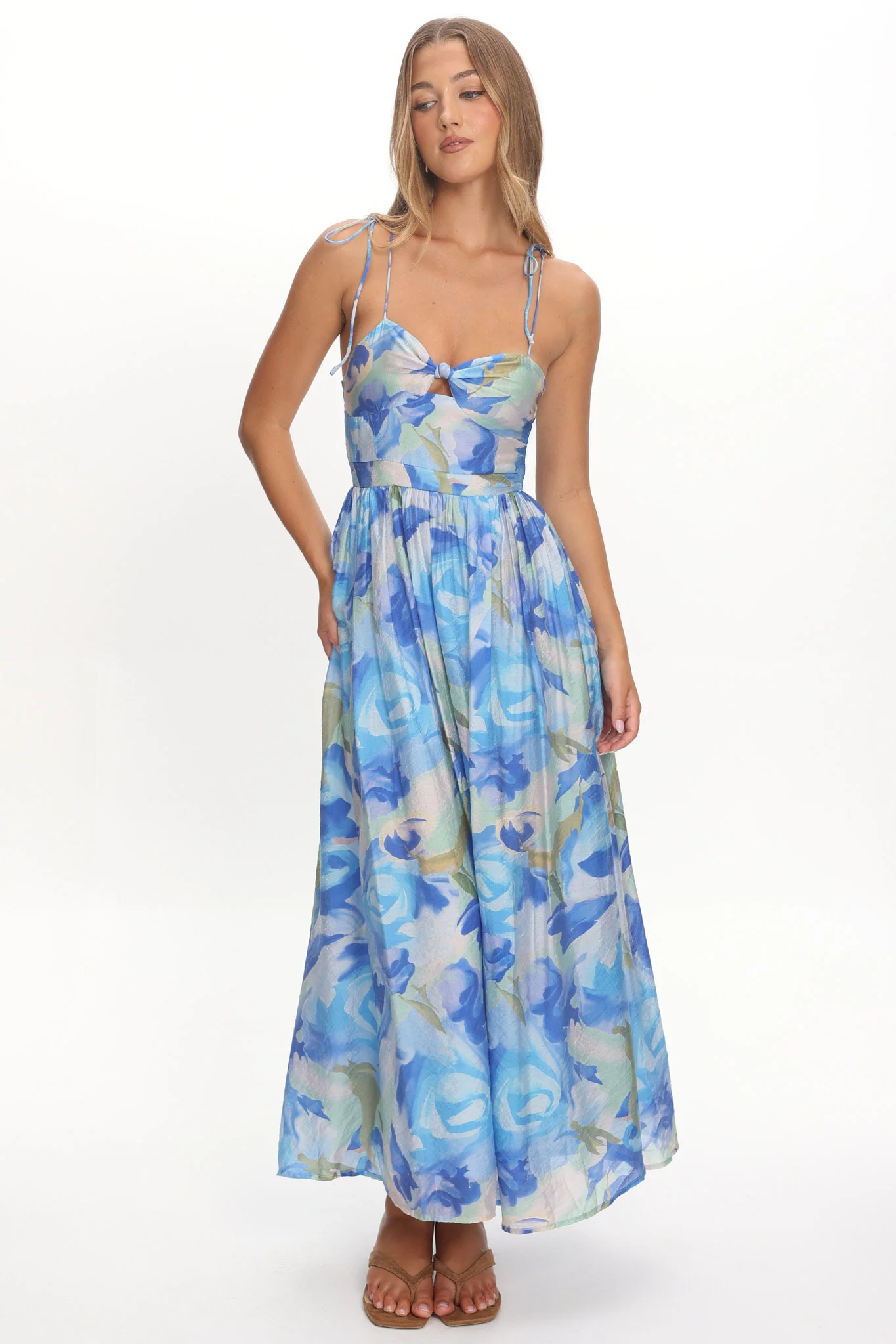 Skyler Tied Shoulder Maxi Dress Print Blue