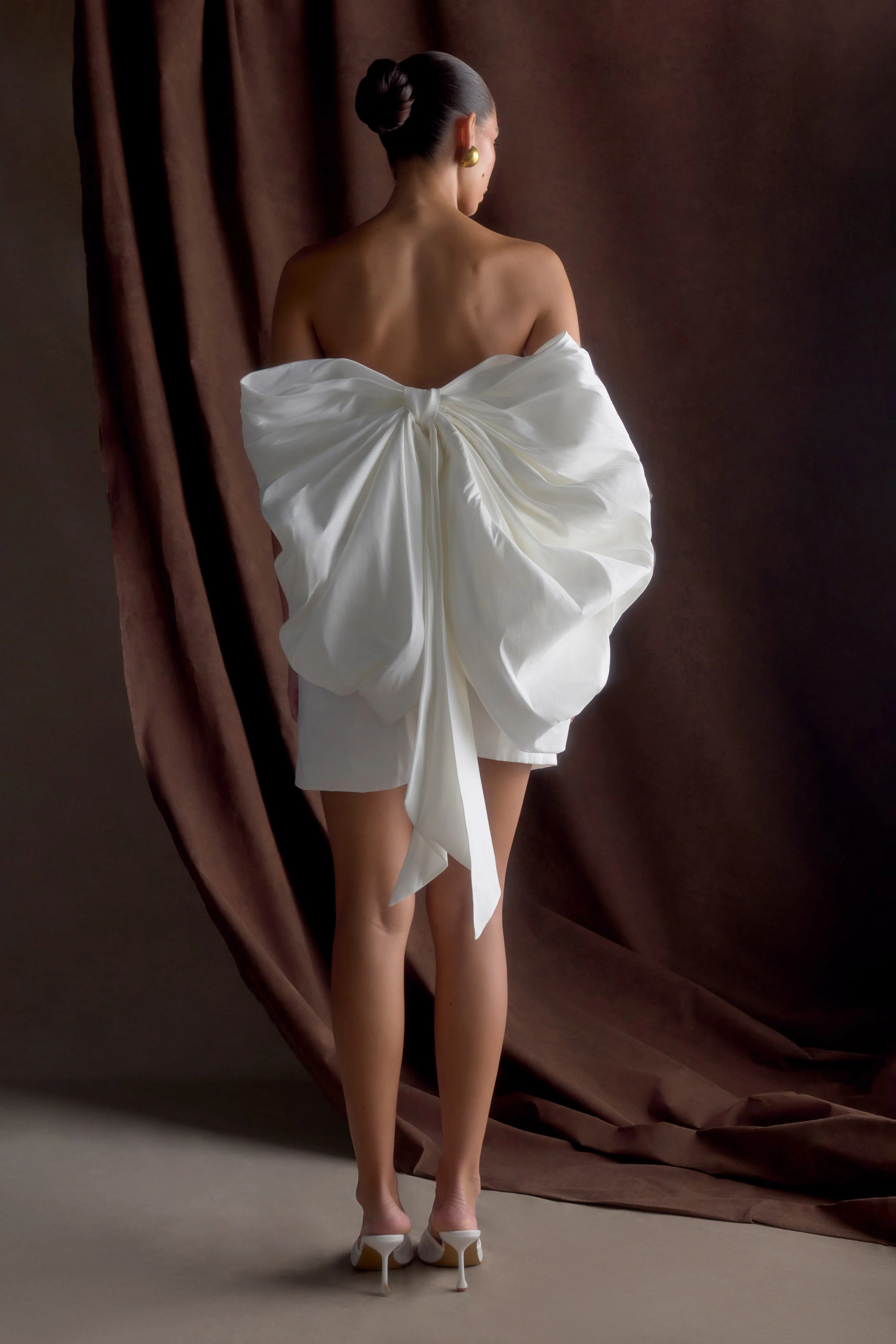 Suzette Taffeta Bow Mini Dress - White
