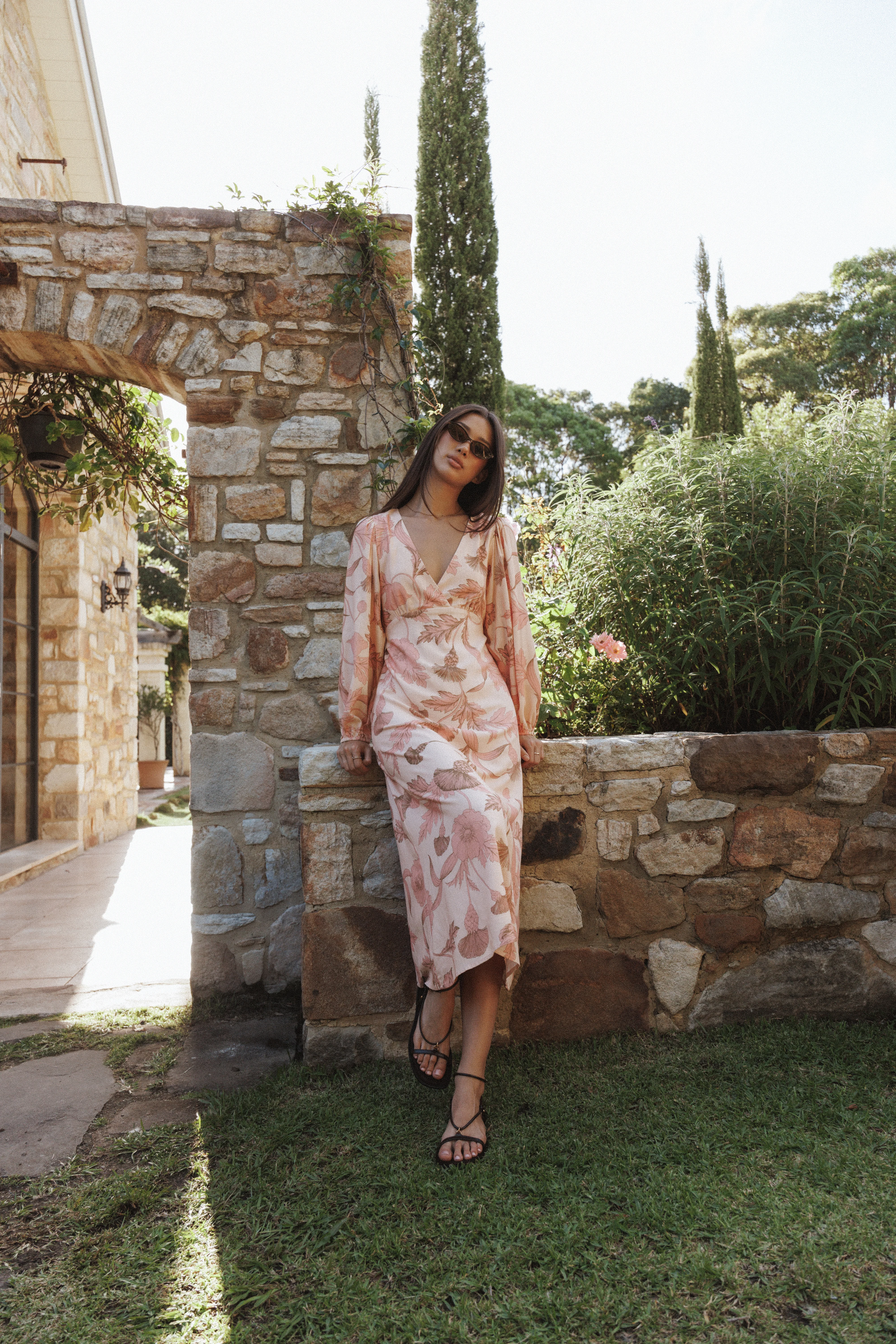 Kolby Long Sleeve Midi Dress - Pink Floral