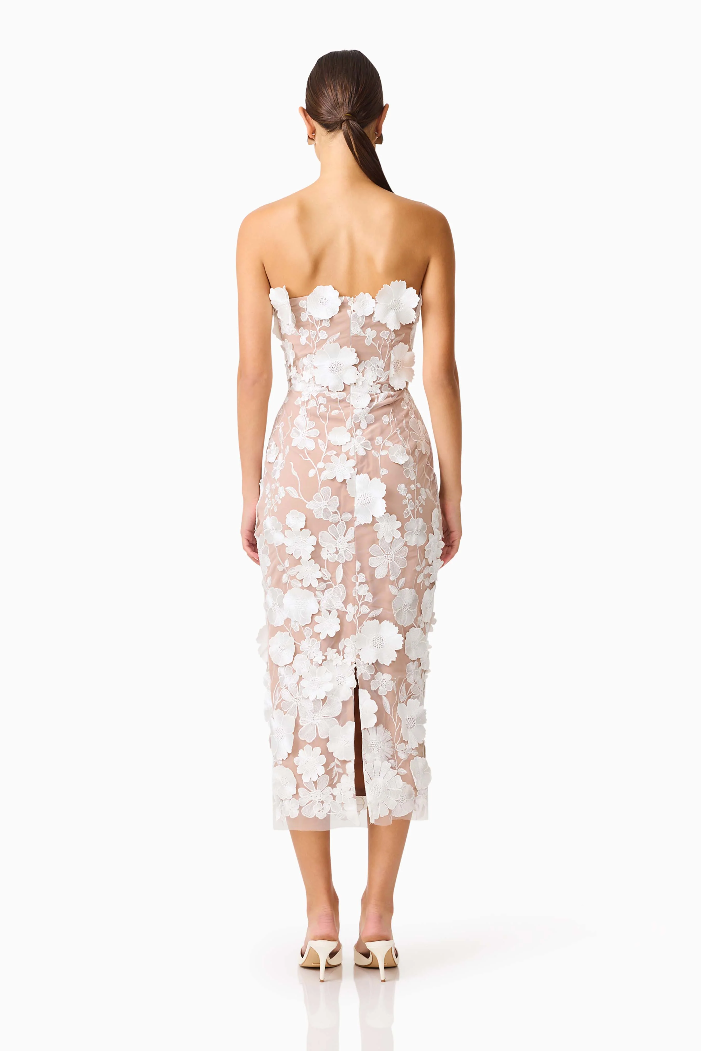 Helena Strapless Midi Dress In White