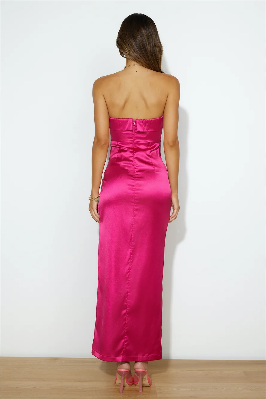 Riding With You Satin Maxi Dress Hot Pink