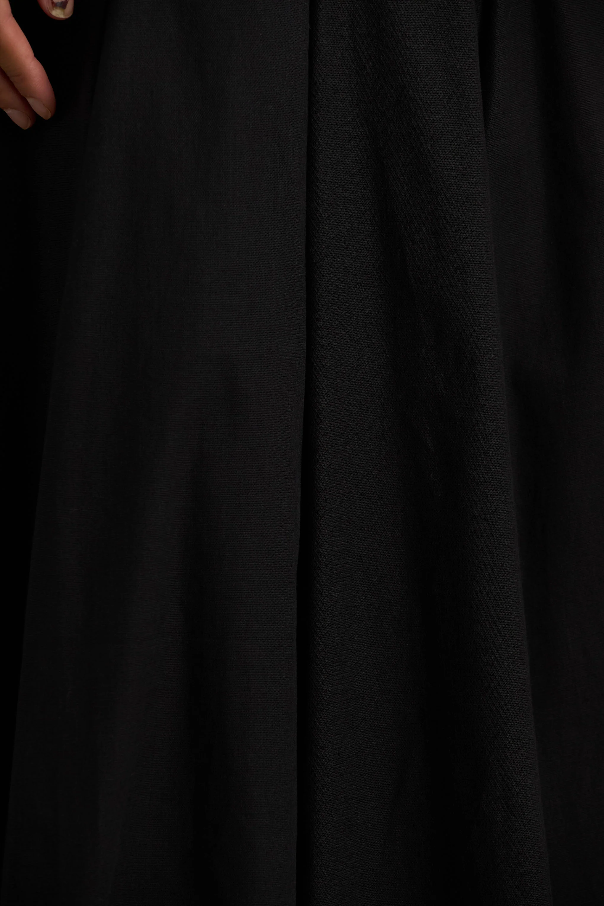 Magnolia | Black Scoop-Neck Midi Dress With Drop-Waist And Ruffling Detail