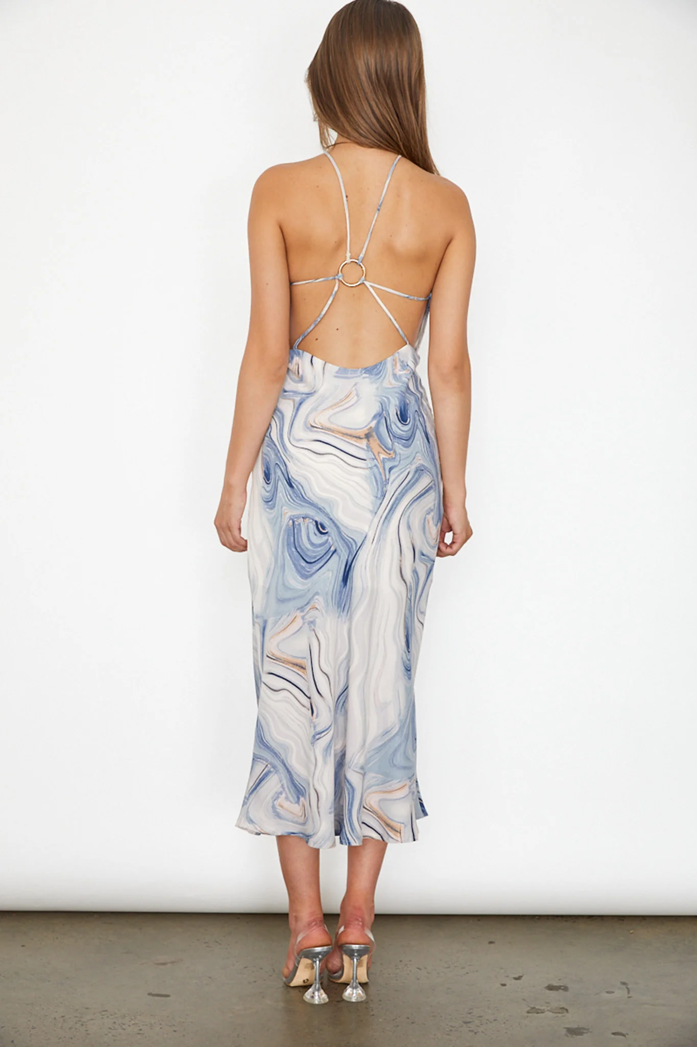 Elanora Strappy Midi Dress Marbled Blue