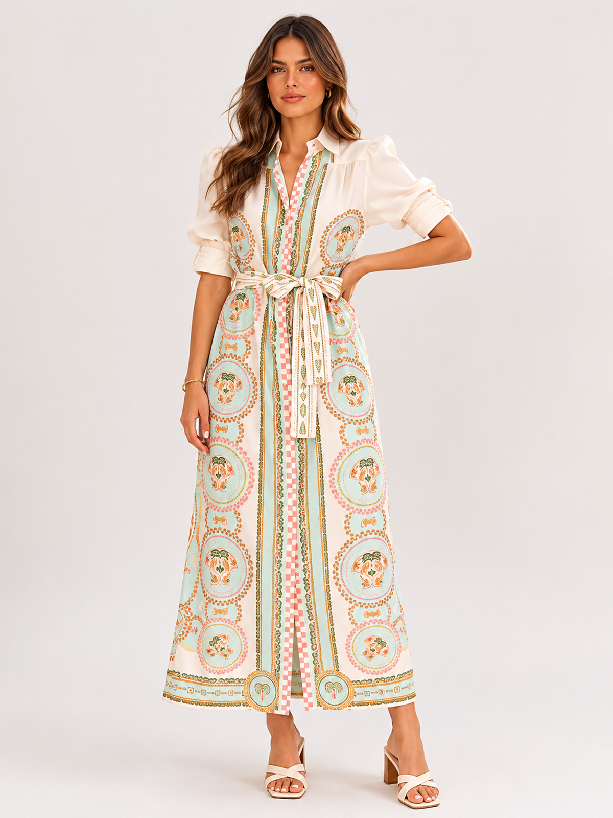 Magnolia Midi Dress - Acacia Palm Cream