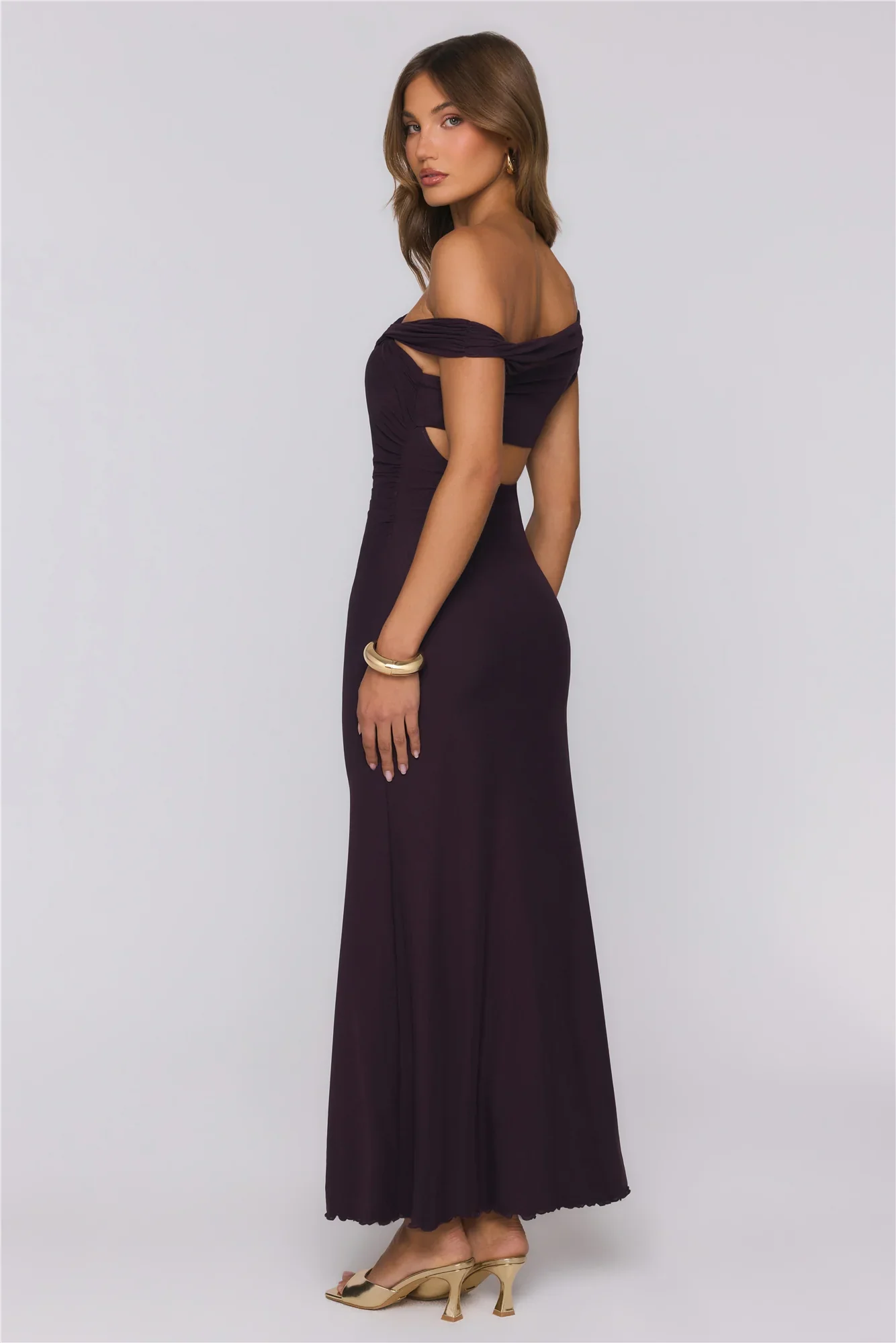 Yacht Club Dreams Mesh Off Shoulder Maxi Dress Deep Plum