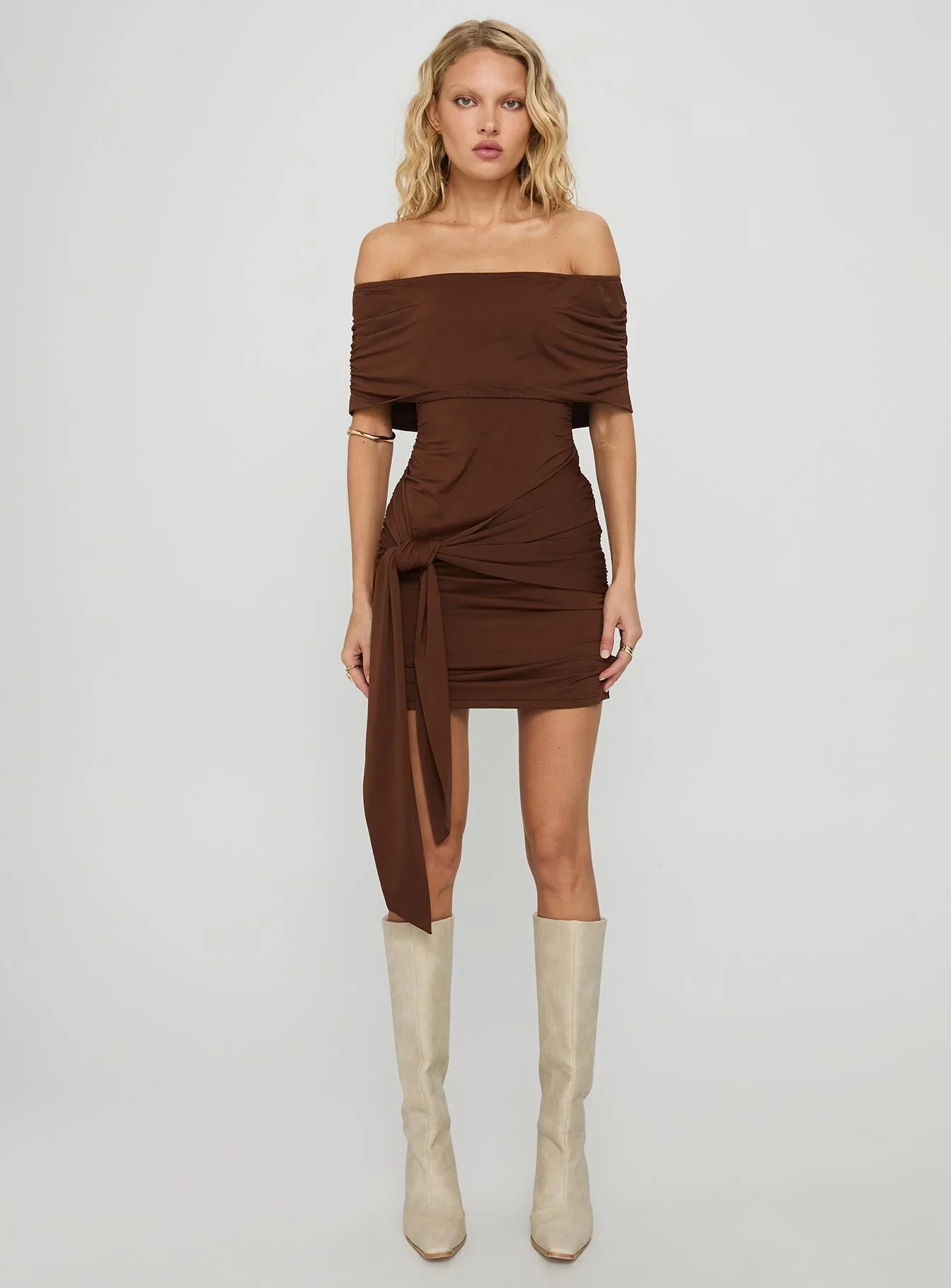 Island Girl Tie Skirt Mini Dress Brown