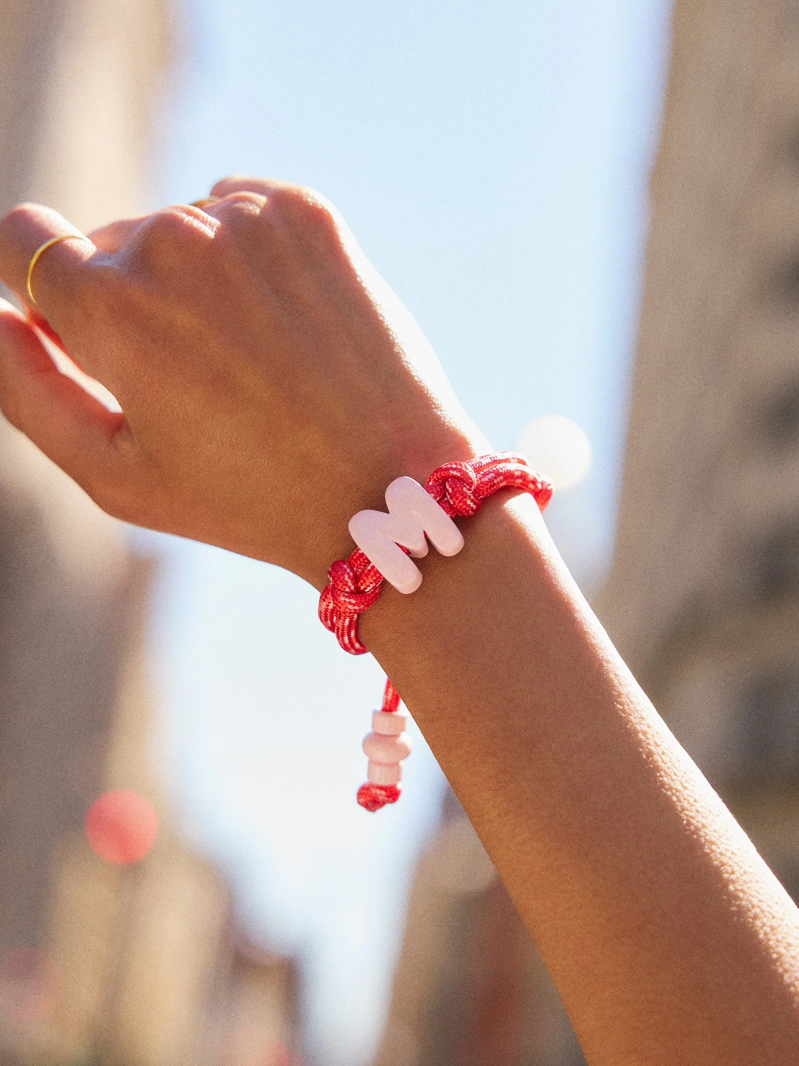 Knotty Enamel Initial Custom Bracelet - Red/Pink Double Letter