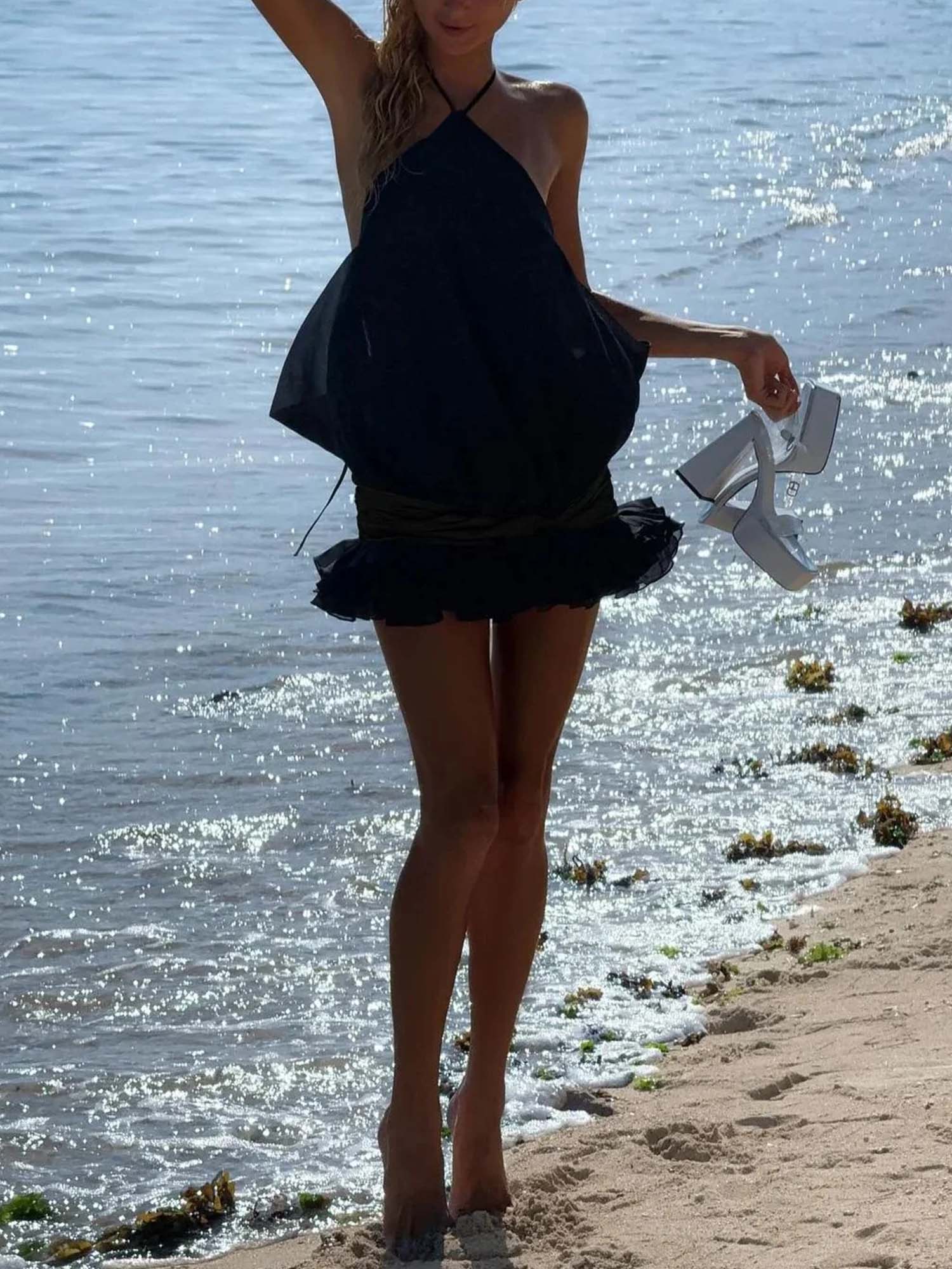 Halter Bubble Mini Dress with Ruffled Hem