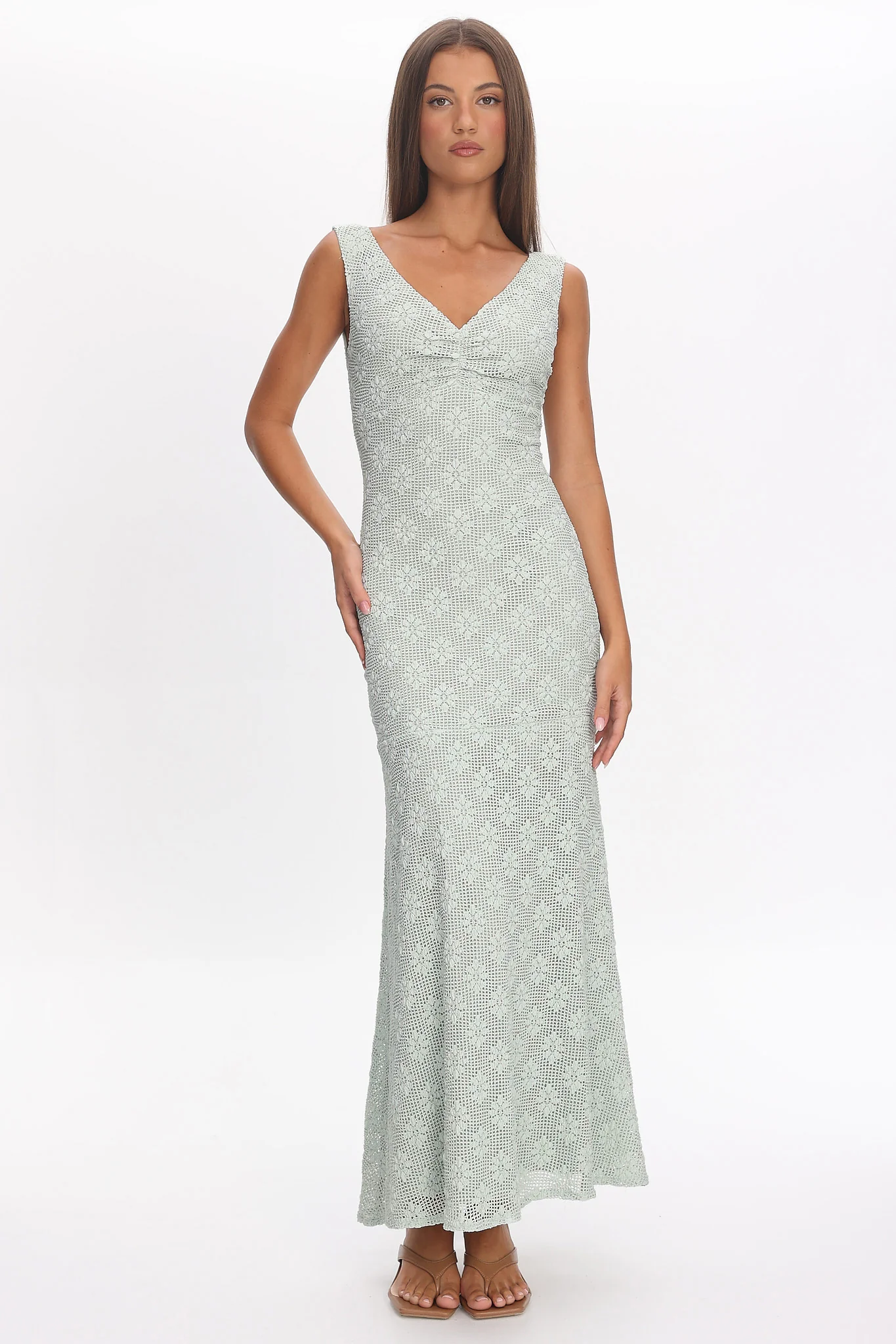 Sunshine Girl Crochet Maxi Dress Sage