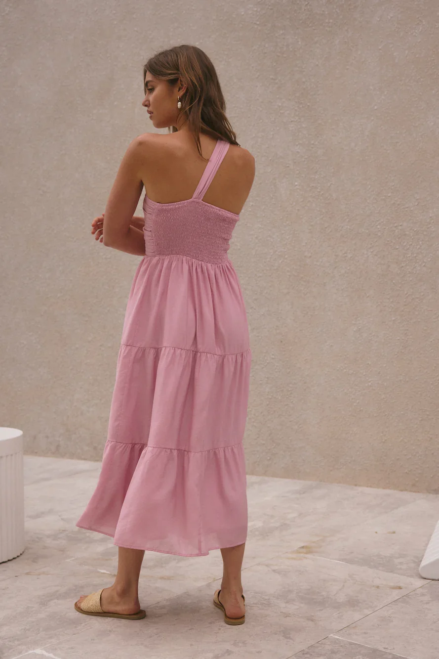 Pure Satisfaction One Shoulder Maxi Dress Pink
