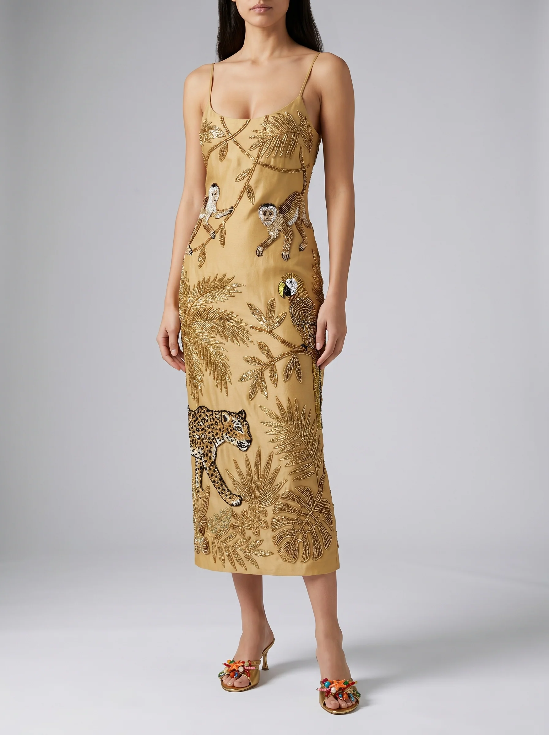 Zola Gold Midi Strap Dress