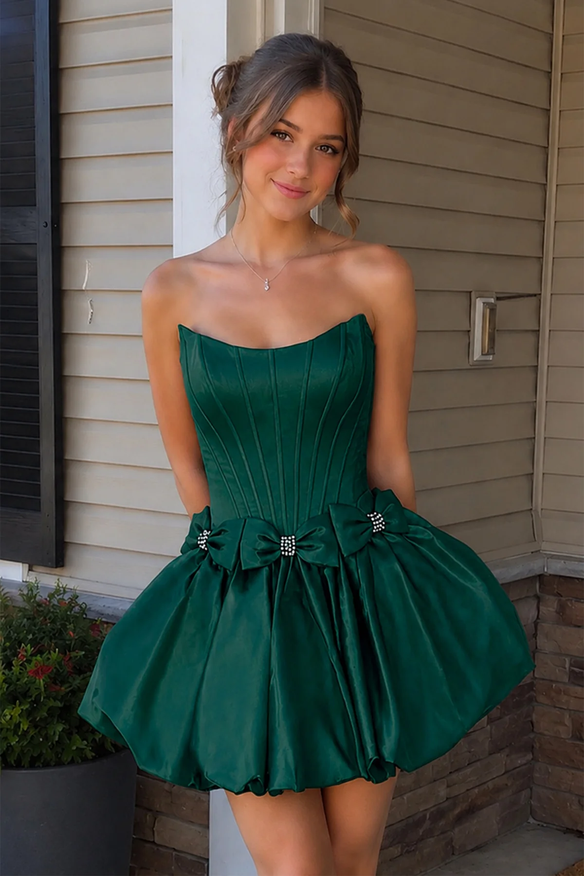 Red - Strapless A Line Satin Short Homecoming Dresses With Bow