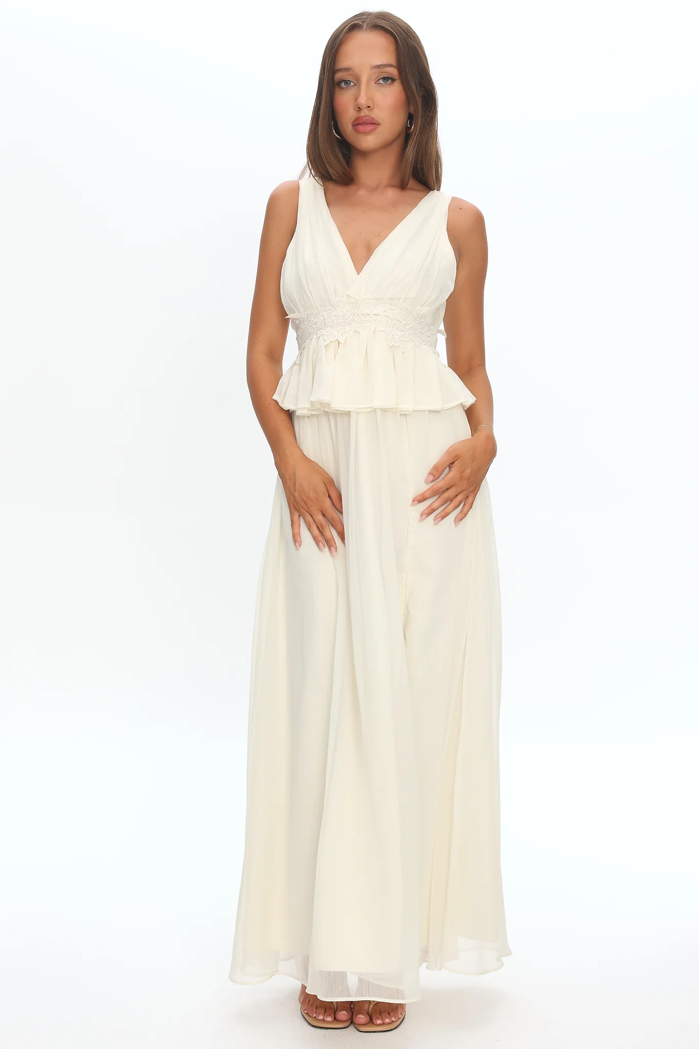 Lusia Peplum Applique Waist Maxi Dress White - luluinthesky