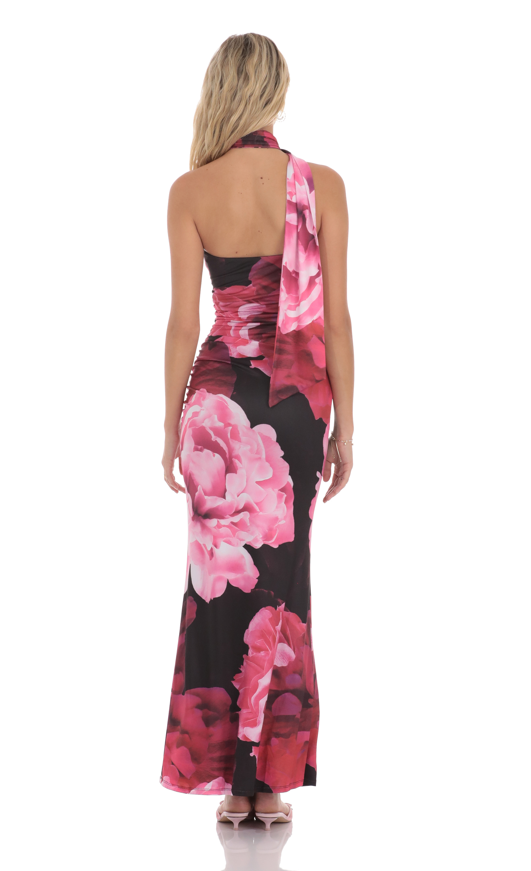 Floral Scarf Maxi Dress in Red and Black - luluinthesky