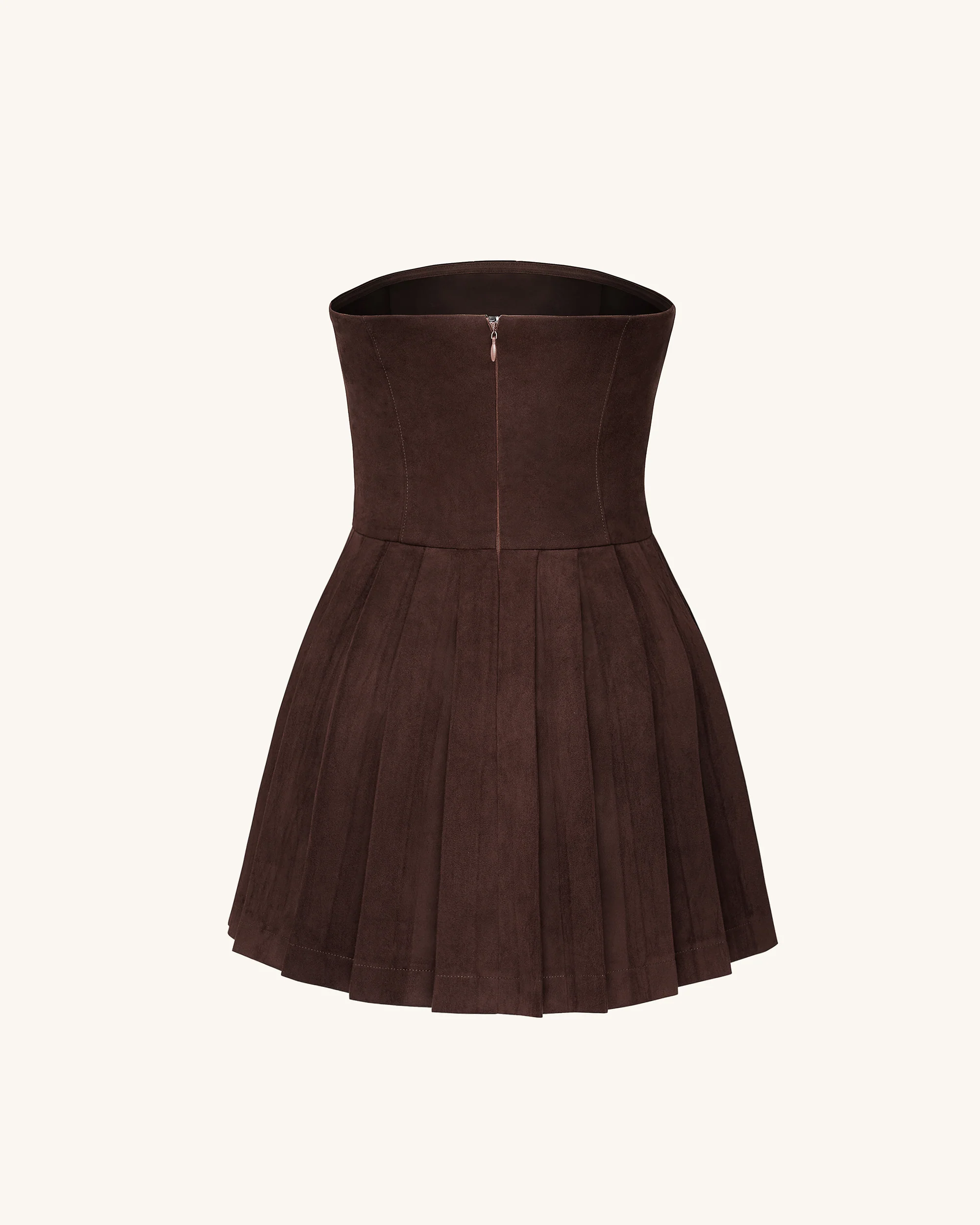 Ellie Pleated Velvet Dress - Chocolate Brown - FASHION NOB