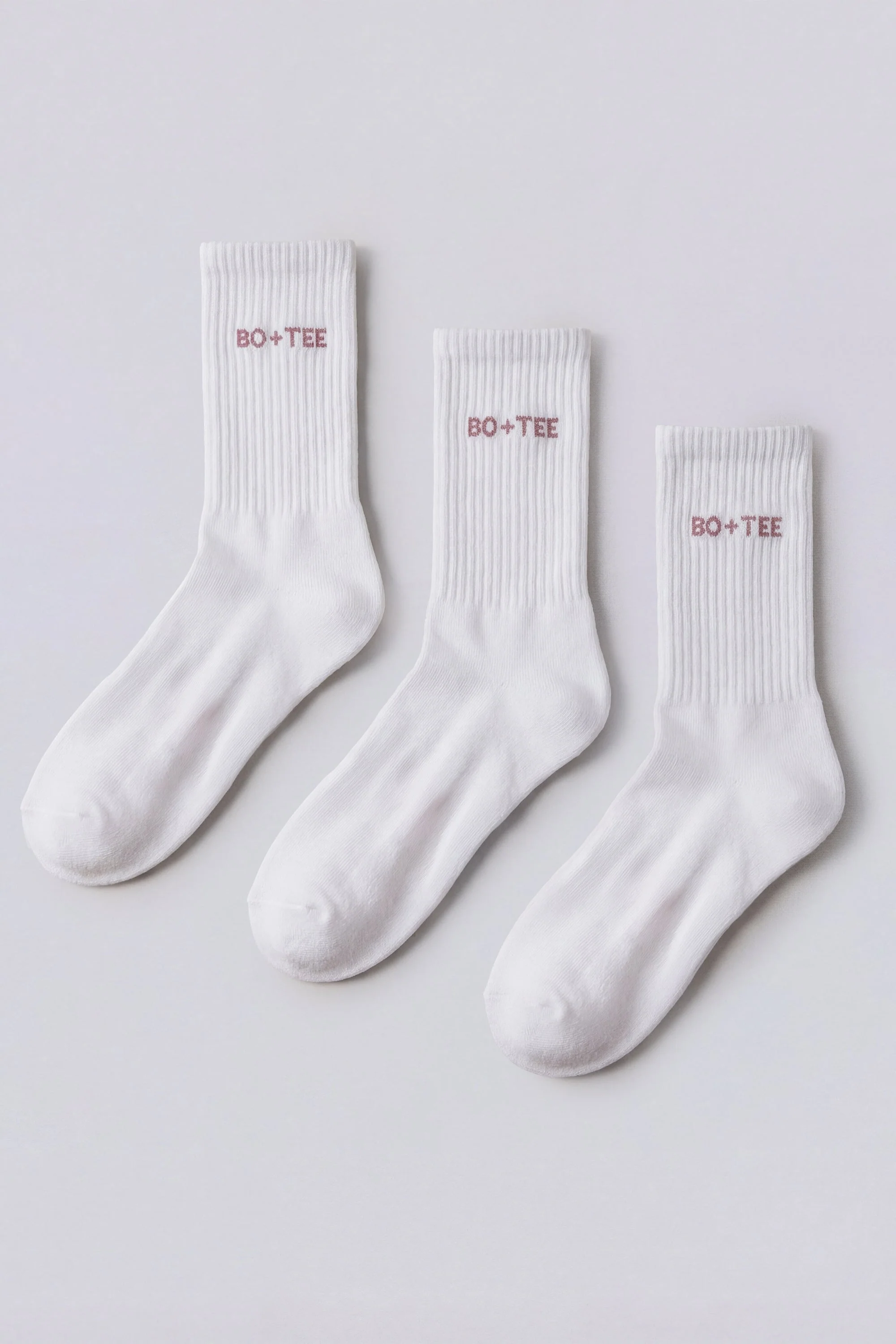 Ribbed Half-Crew 3-Pack Socks in White Pink