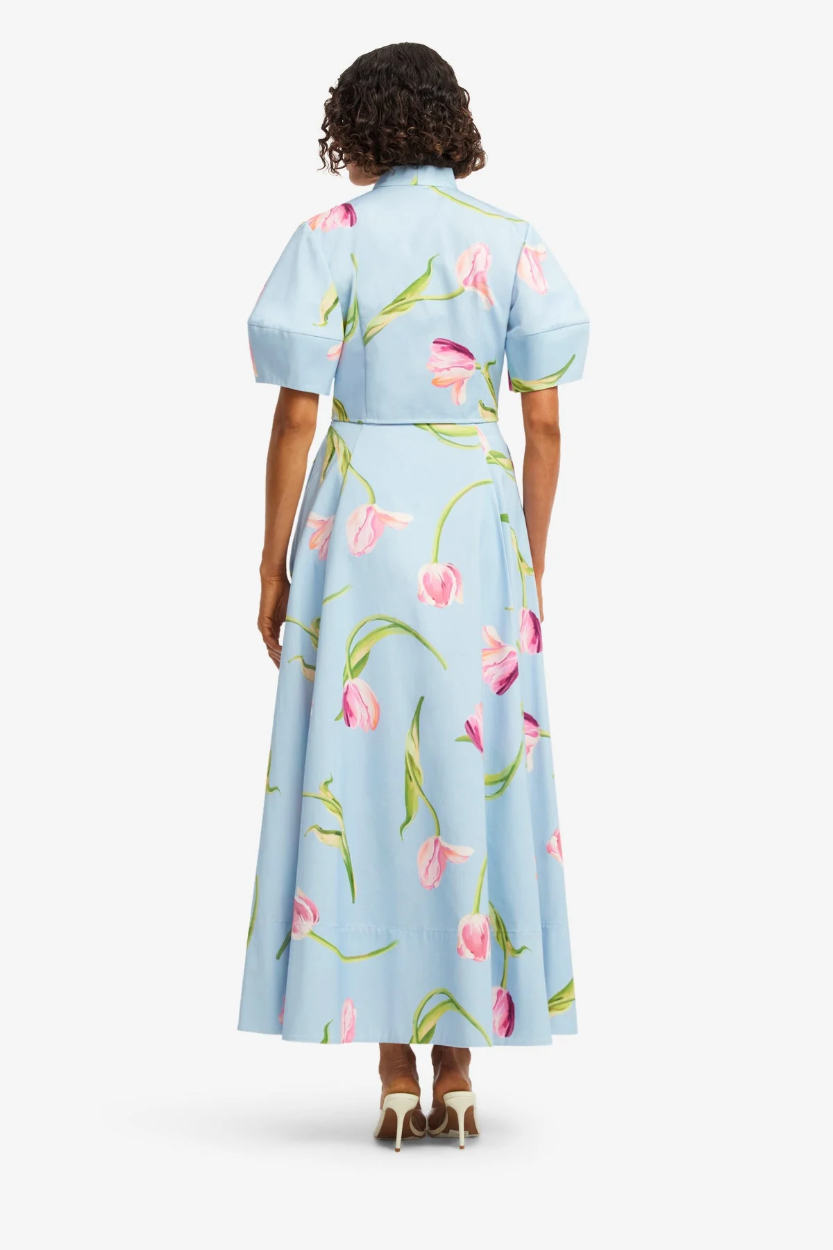 Molly Puff Sleeve Top - Tulip Print in Blue