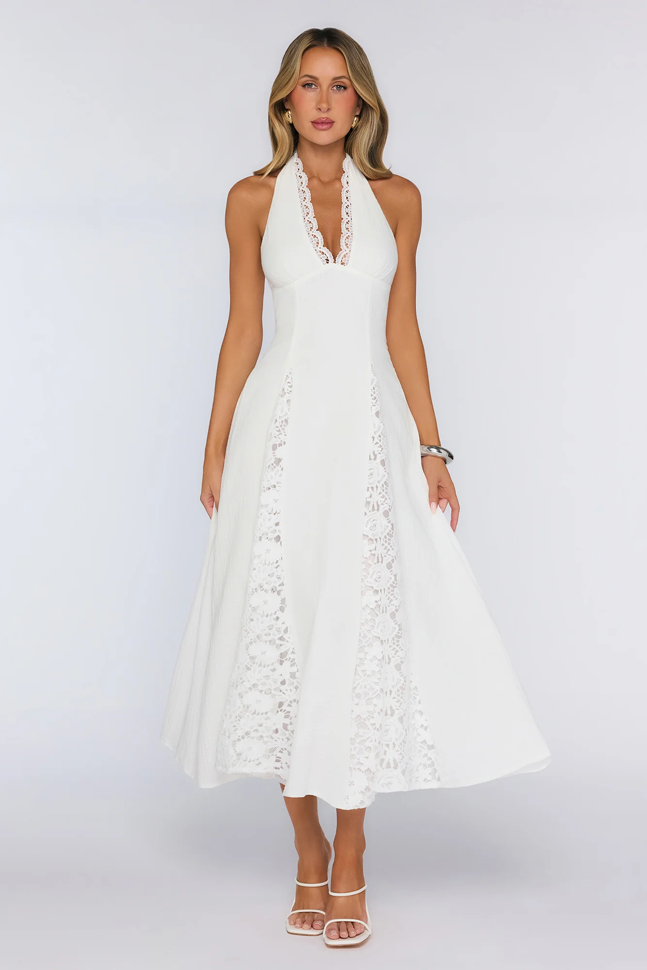 Be The Difference Embroidered Halter Maxi Dress White - luluinthesky