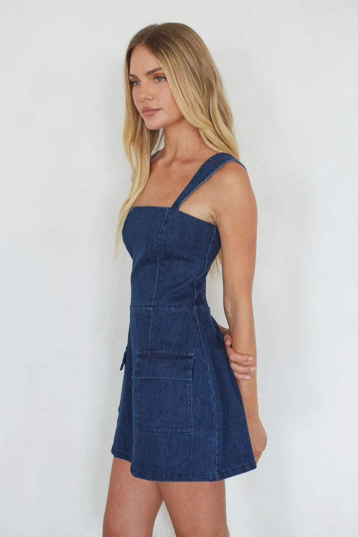 Mellie Denim Romper Mini Dress - luluinthesky