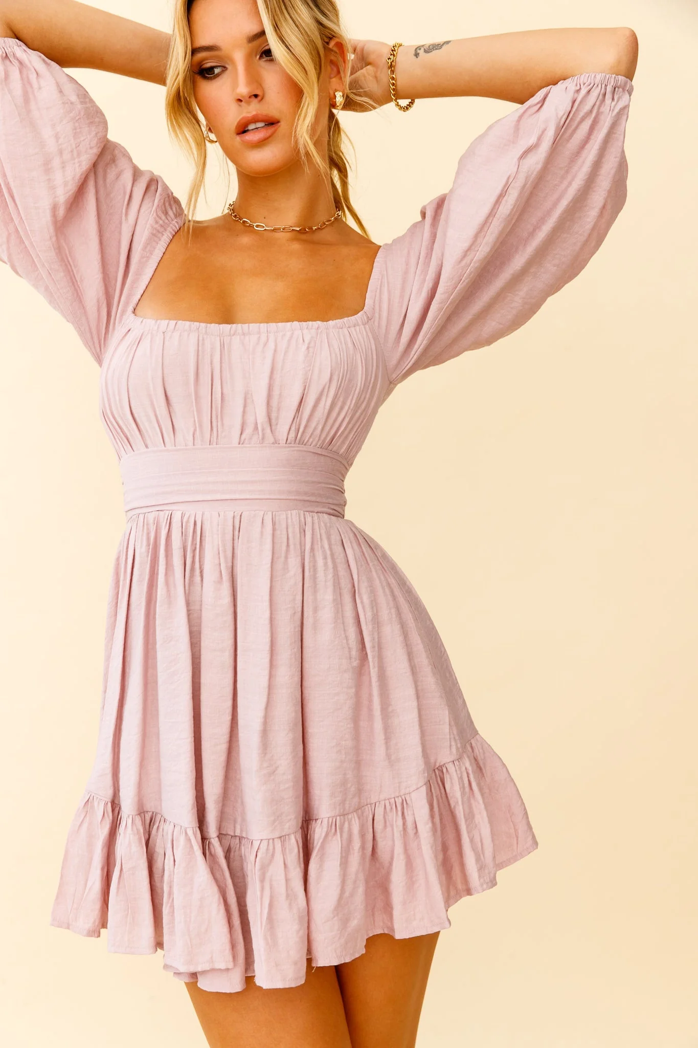 Abby Off-Shoulder Tie-Up Back Dress Blush - luluinthesky