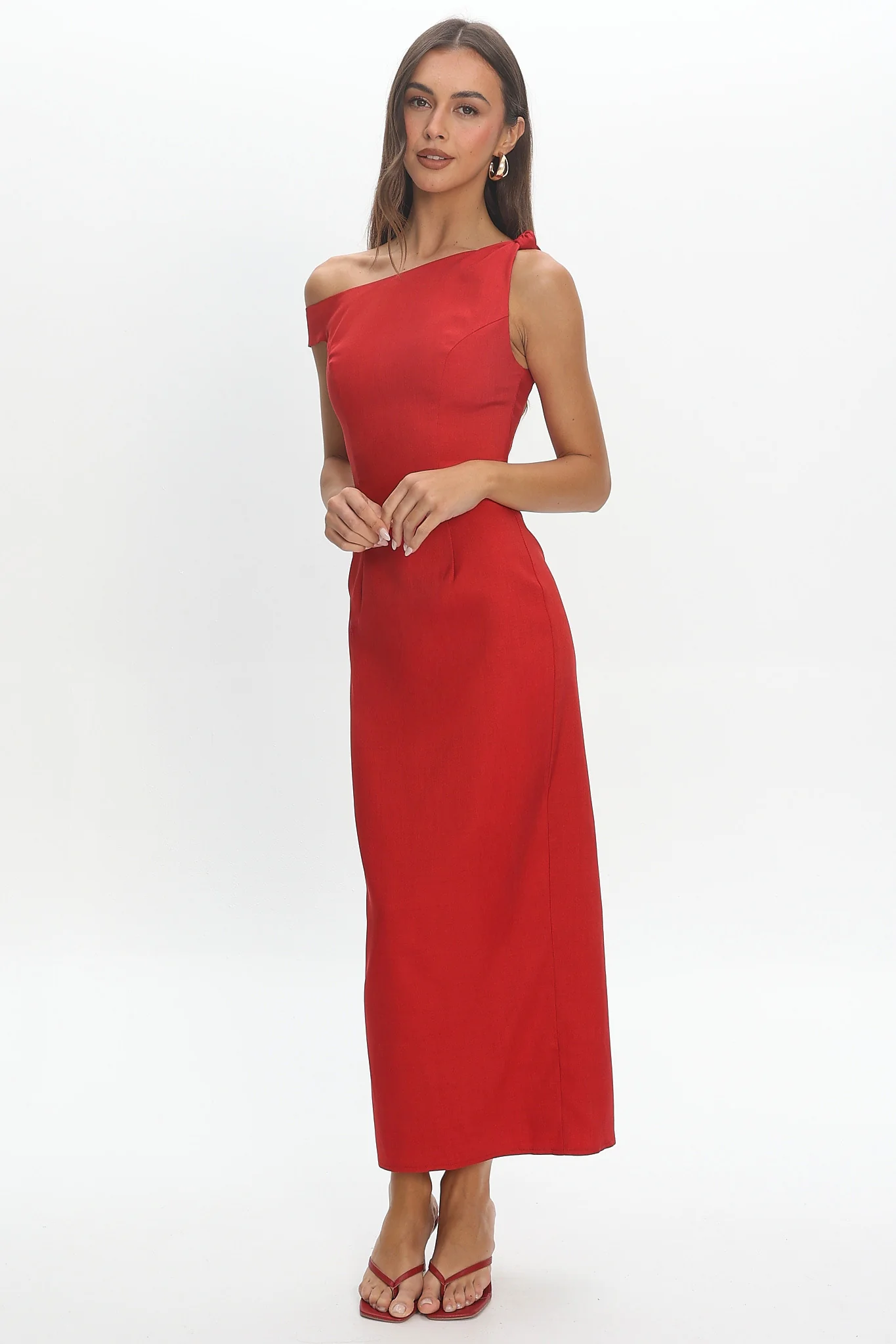 Heating Up Asymmetric Neckline Maxi Dress Red
