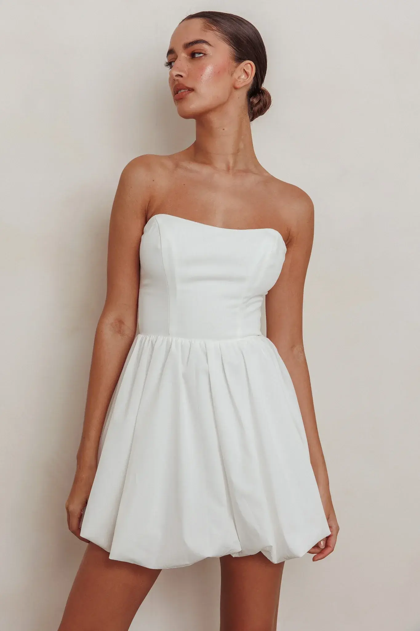 Like Art Strapless Bubble Mini Dress Off White - luluinthesky