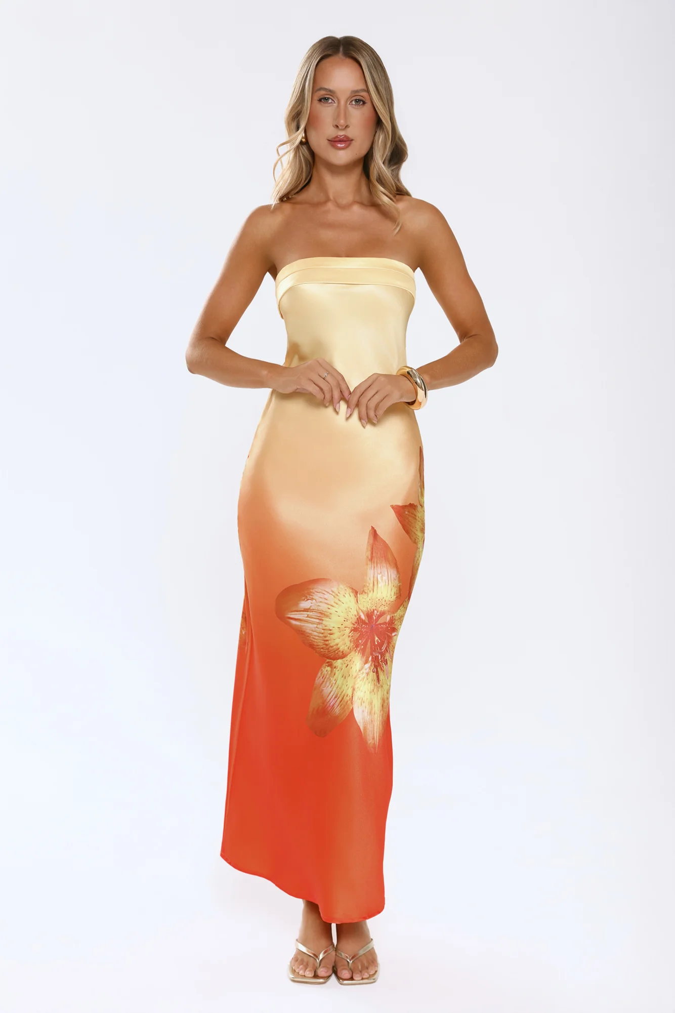 Blazing Glow Strapless Maxi Dress Yellow