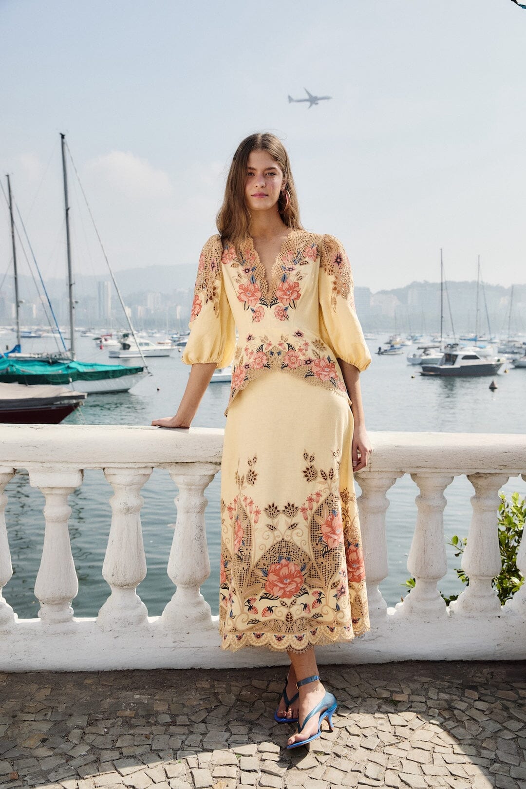 Butter Yellow Embroidered Midi Dress