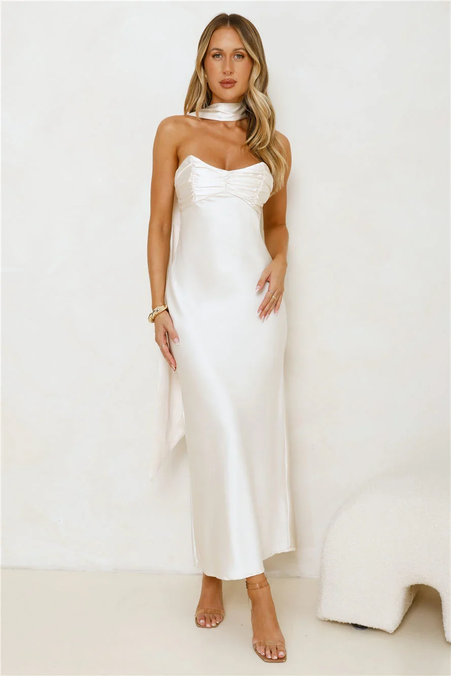 Be Noticed Strapless Satin Maxi Dress Champagne