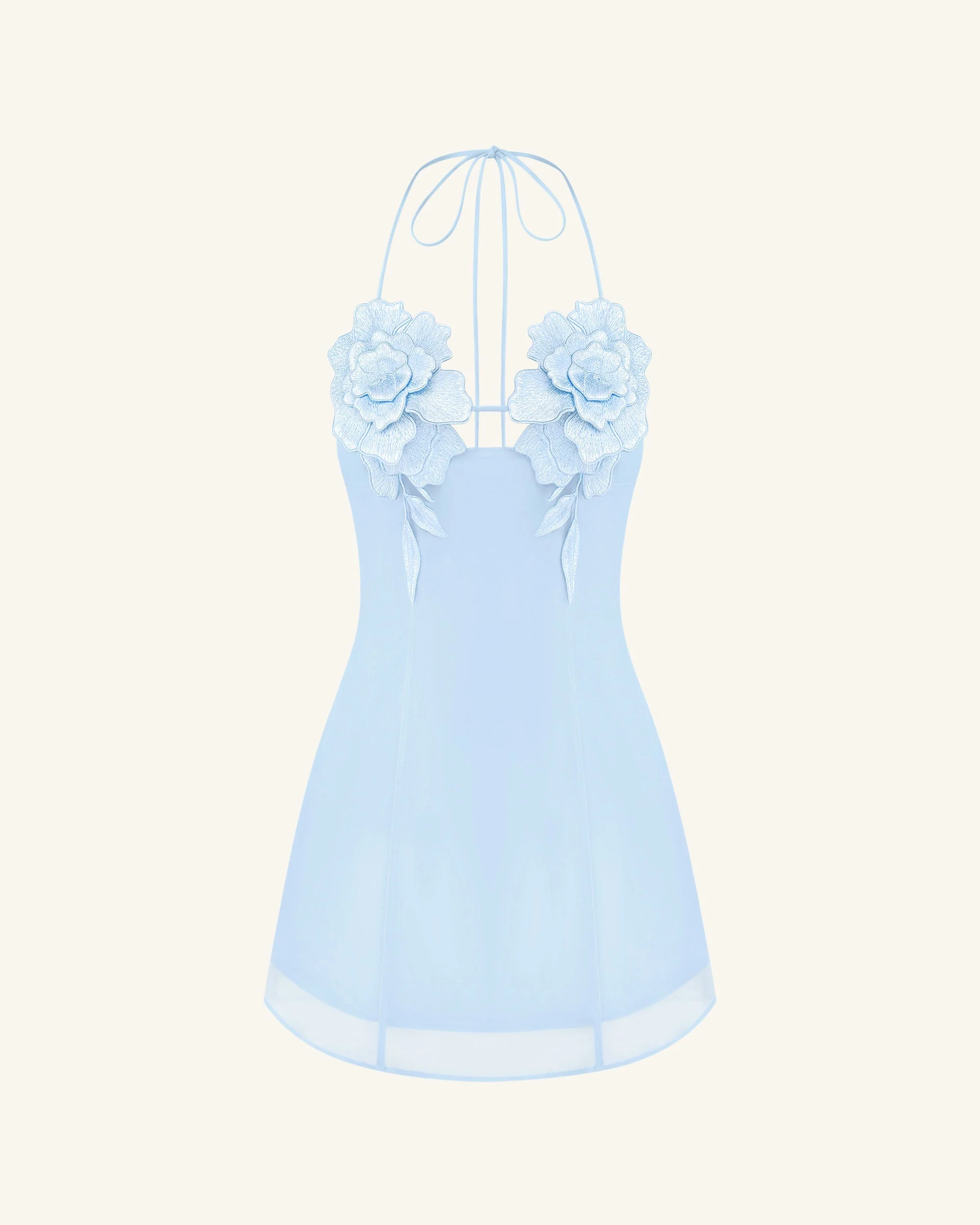 Flower Embroidered Mini Dress - Blue
